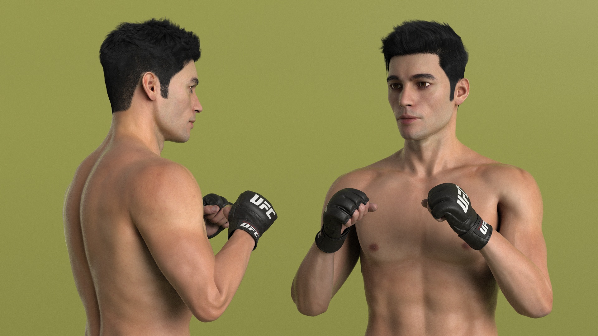 3D Fighter UFC MMA in Fighting Stance Fur model