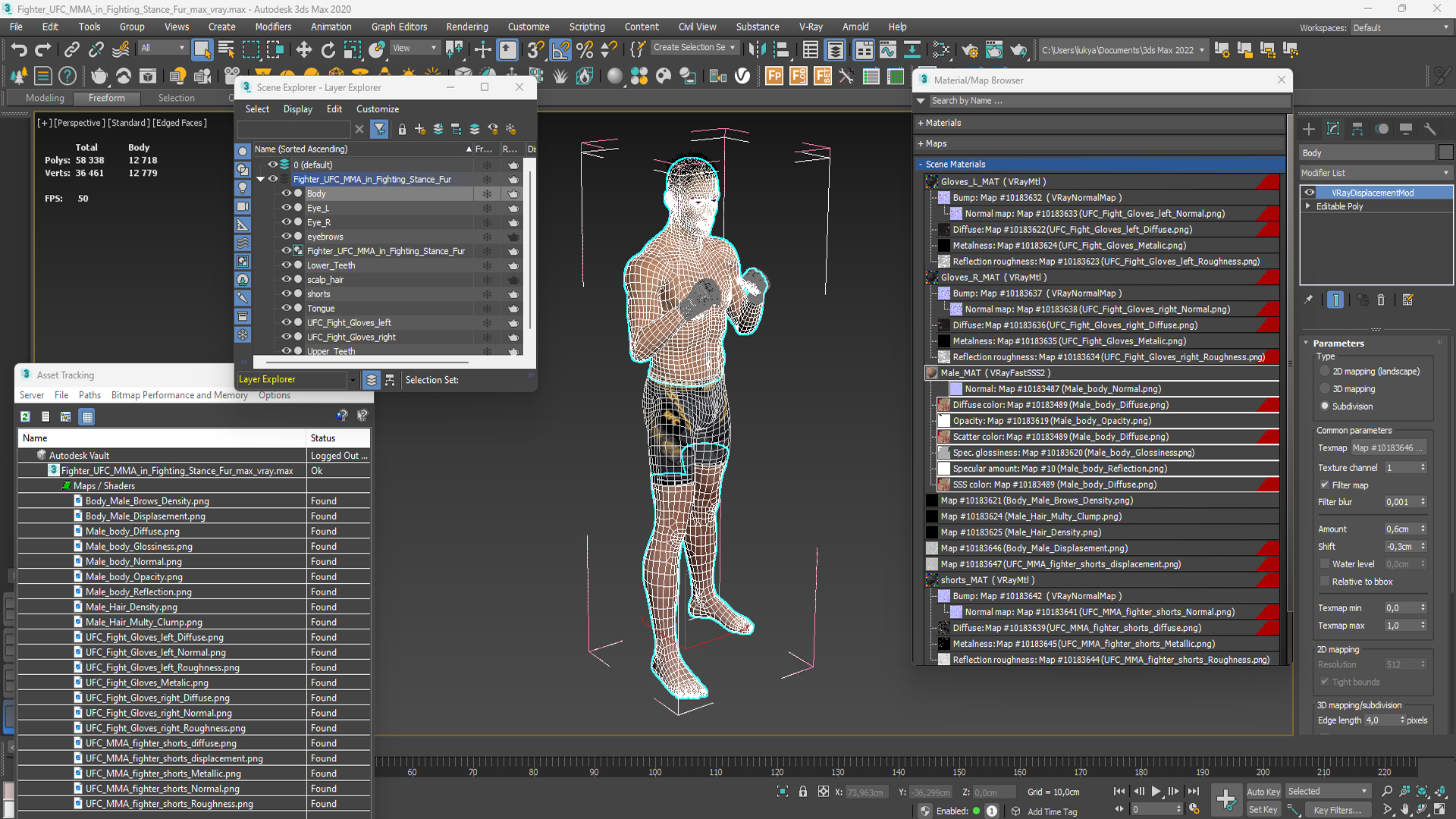 3D Fighter UFC MMA in Fighting Stance Fur model