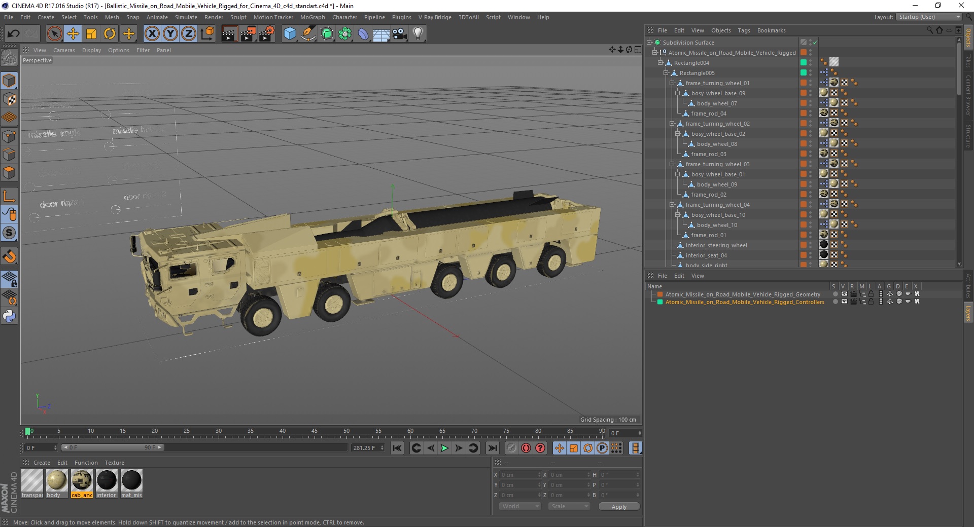 3D Atomic Missile on Road Mobile Vehicle Rigged for Cinema 4D model