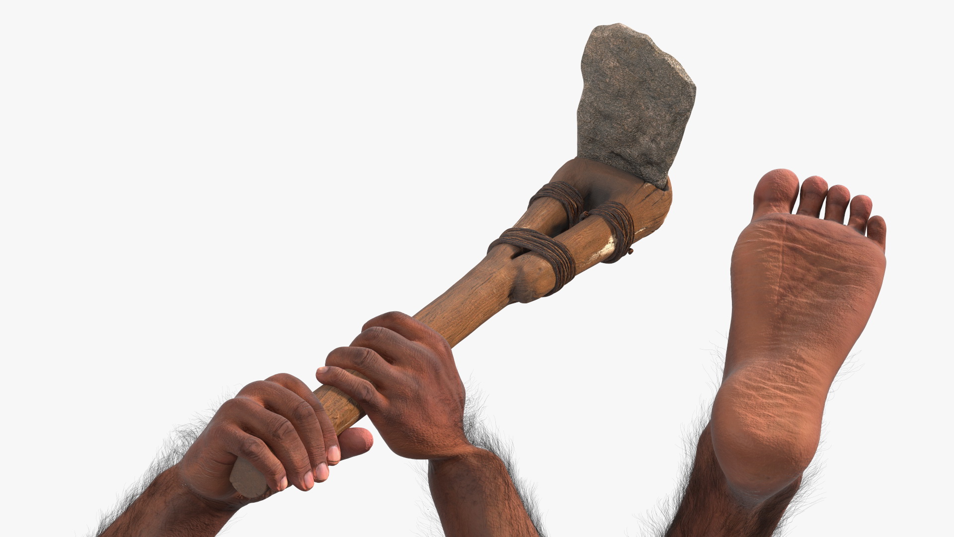 3D model Homo Erectus with a Prehistoric Stone Hoe Fur