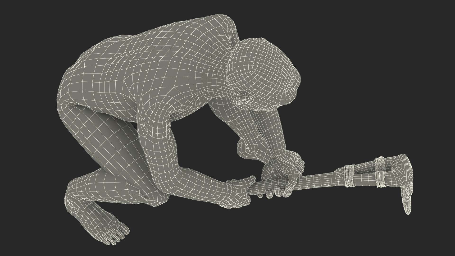 3D model Homo Erectus with a Prehistoric Stone Hoe Fur