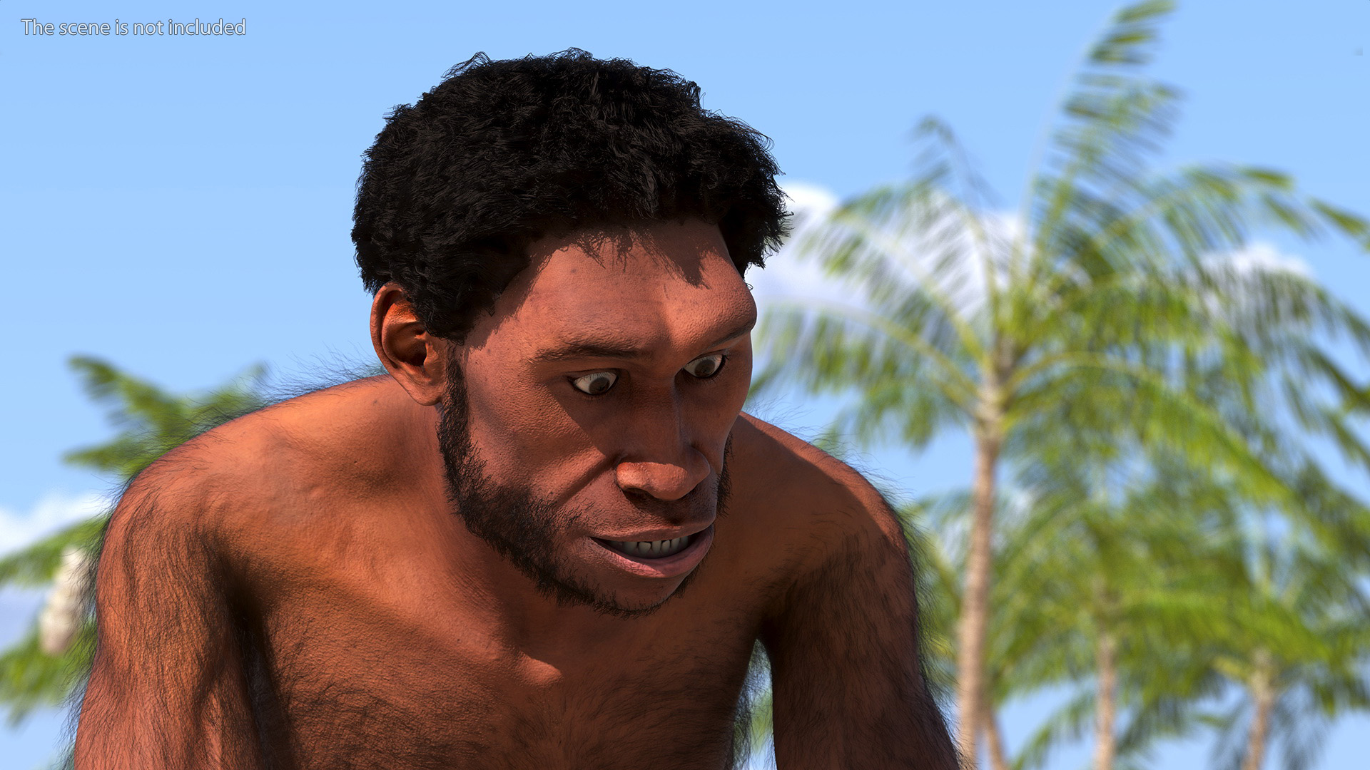 3D model Homo Erectus with a Prehistoric Stone Hoe Fur