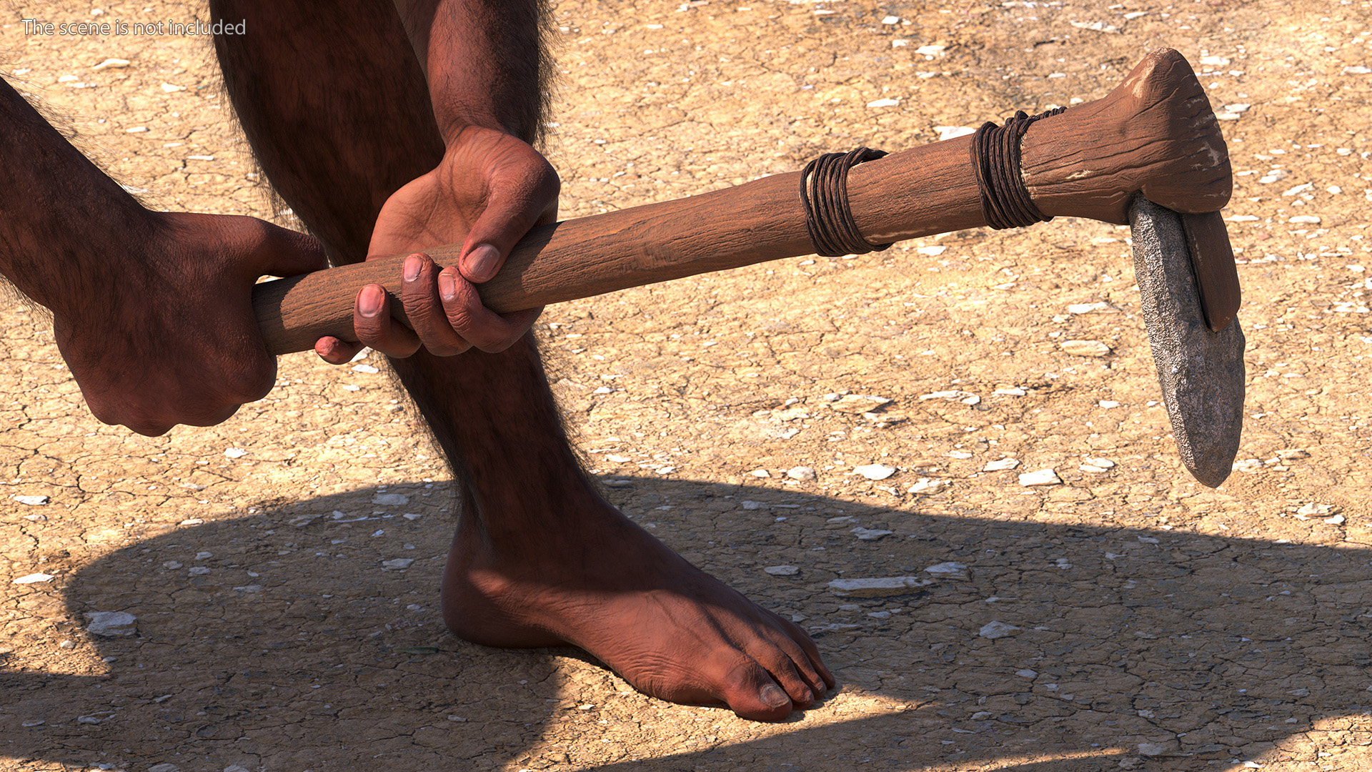 3D model Homo Erectus with a Prehistoric Stone Hoe Fur