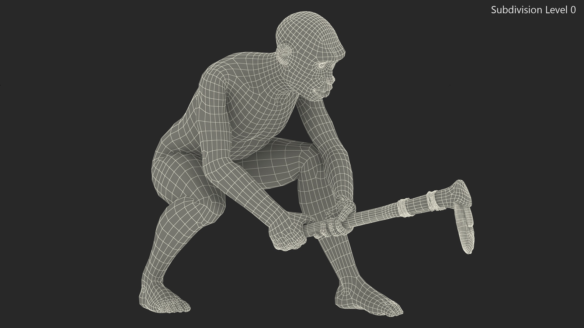 3D model Homo Erectus with a Prehistoric Stone Hoe Fur