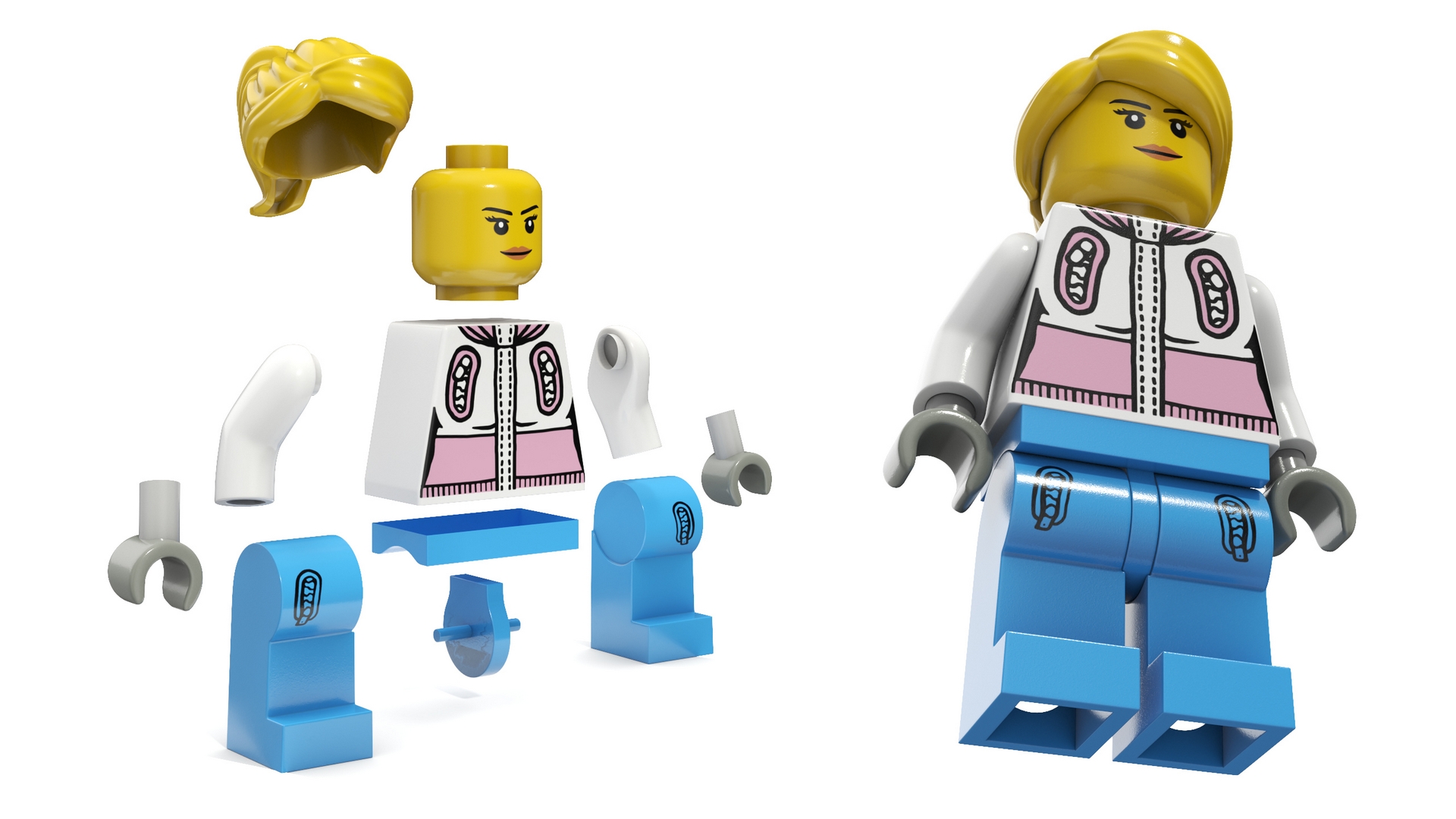 3D Minifigure LEGO Teenager Girl Rigged