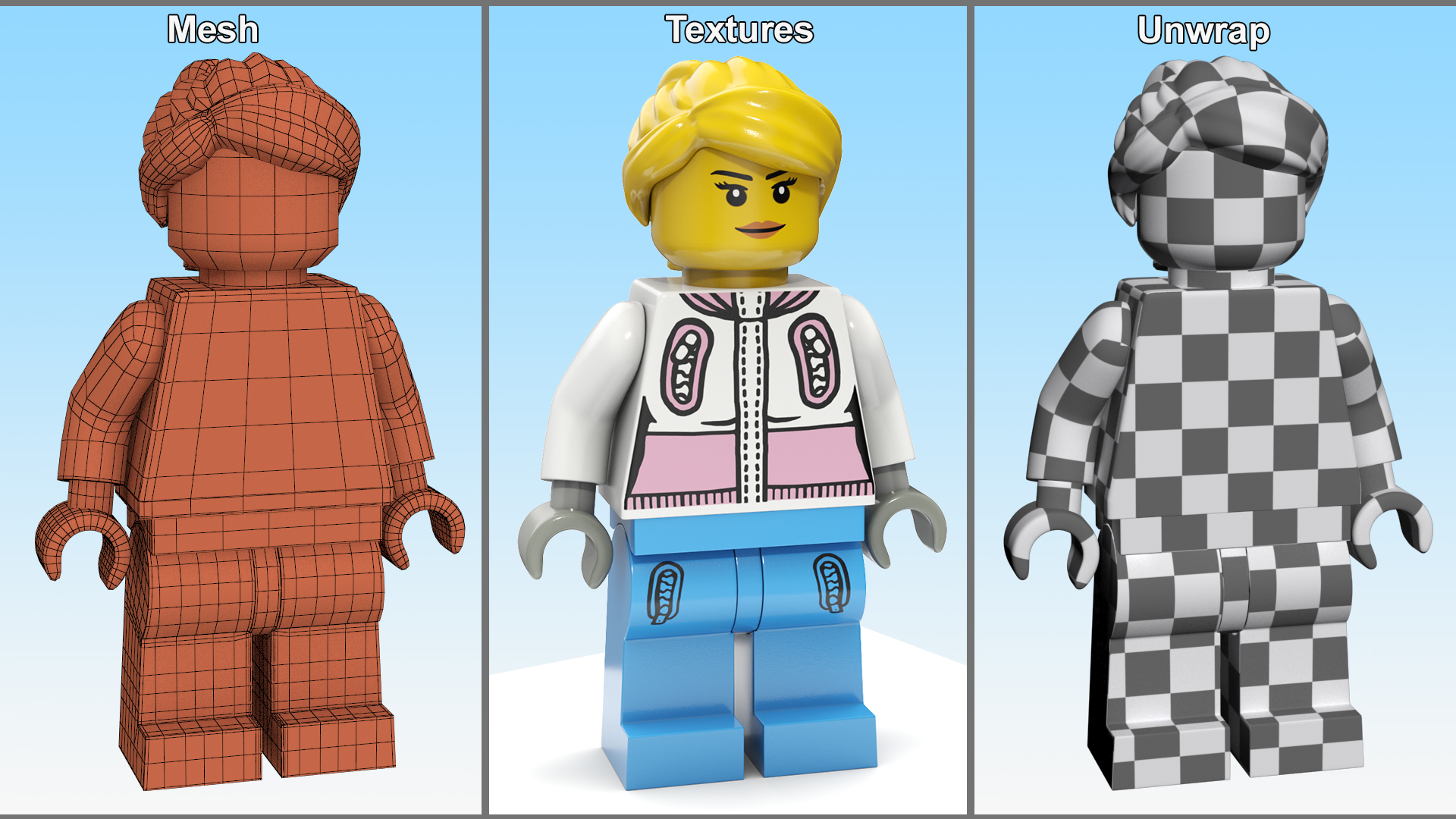 3D Minifigure LEGO Teenager Girl Rigged