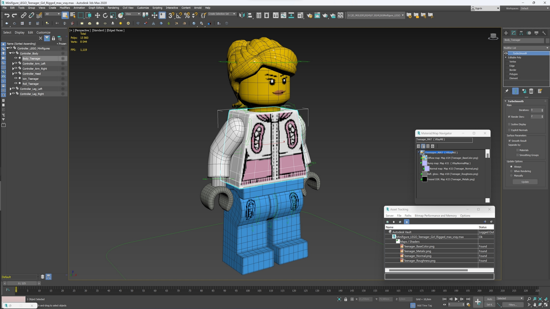 3D Minifigure LEGO Teenager Girl Rigged