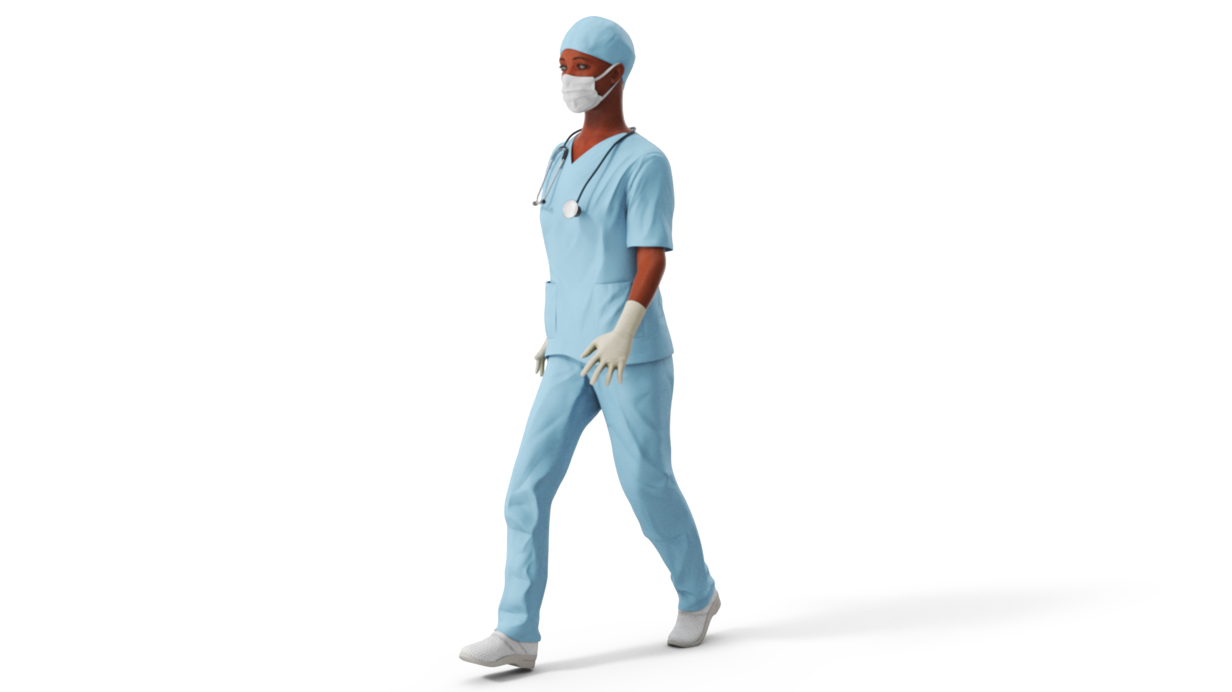 3D model Female Nurse with Scrubs and Protective Mask Rigged for Maya