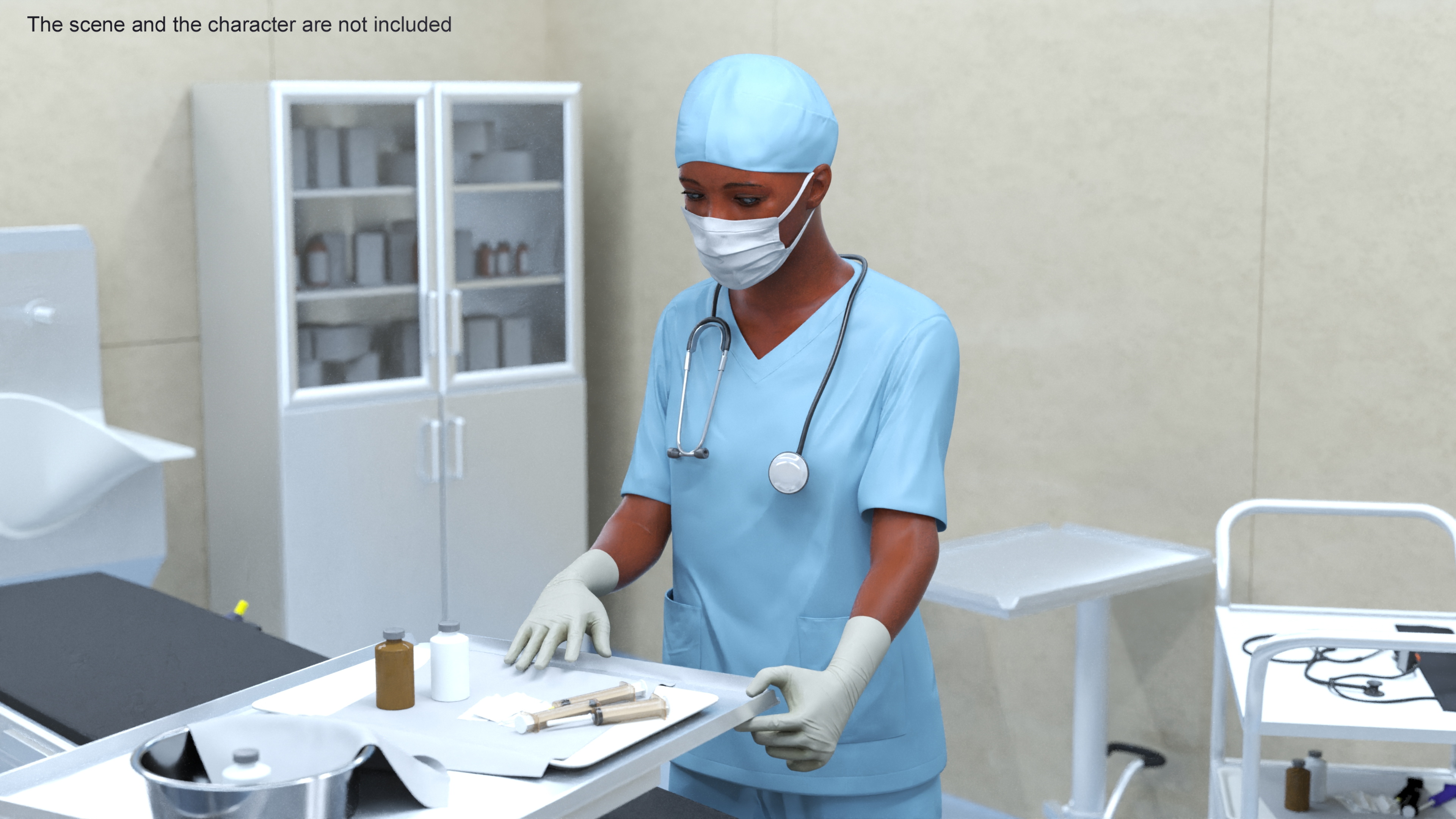 3D model Female Nurse with Scrubs and Protective Mask Rigged for Maya
