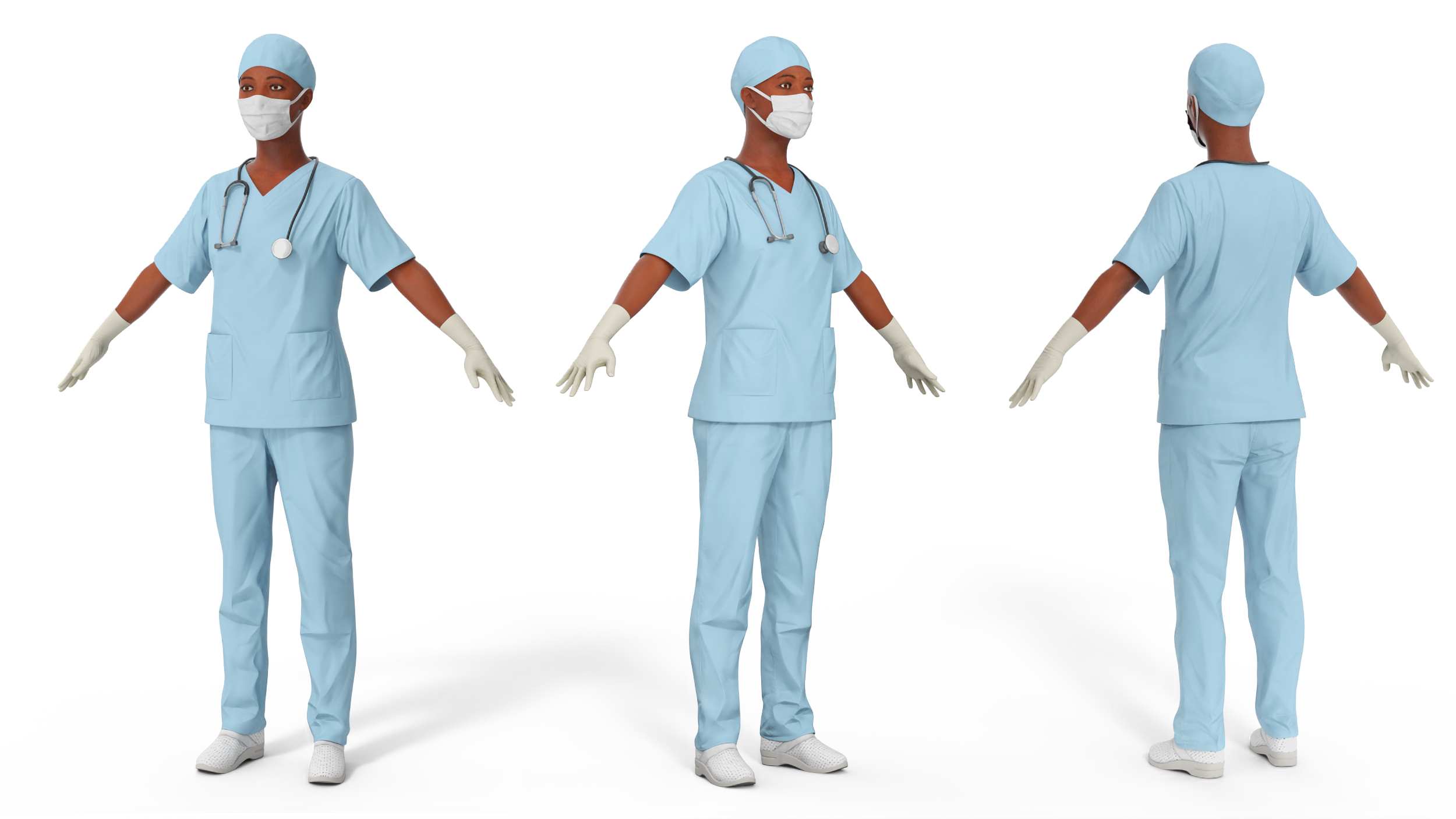 3D model Female Nurse with Scrubs and Protective Mask Rigged for Maya
