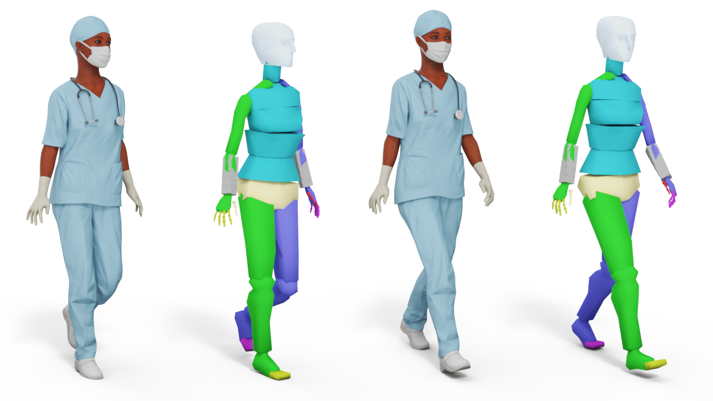 3D model Female Nurse with Scrubs and Protective Mask Rigged for Maya