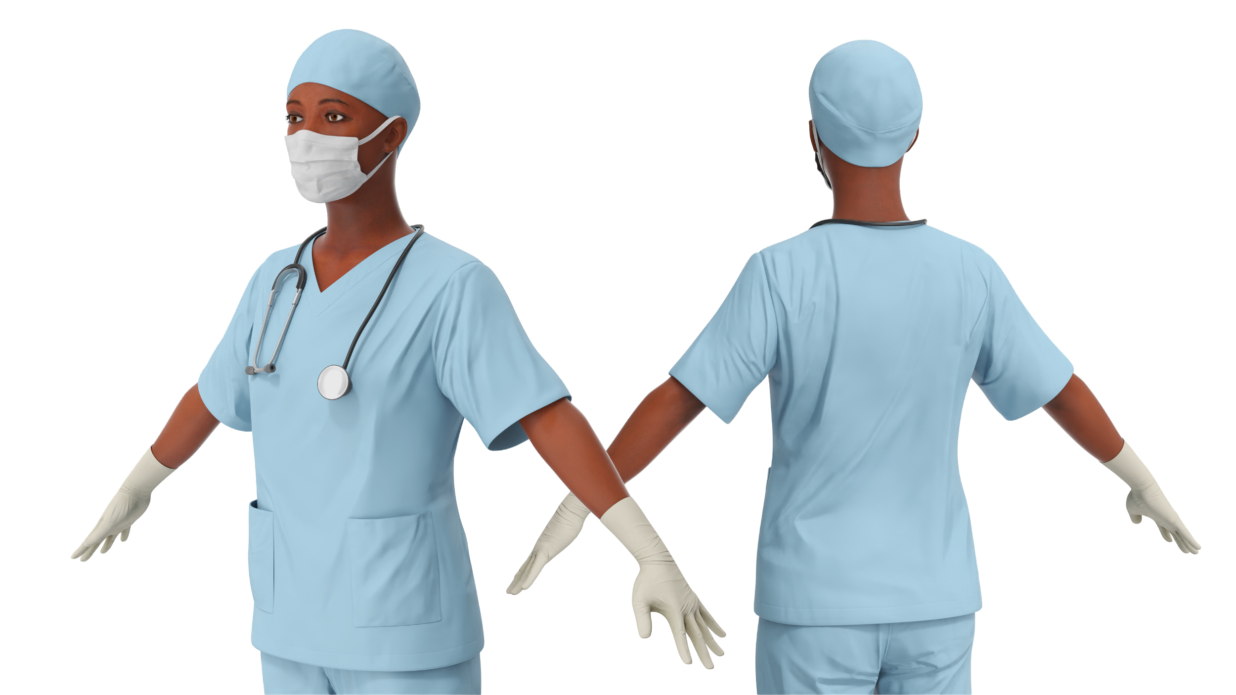 3D model Female Nurse with Scrubs and Protective Mask Rigged for Maya
