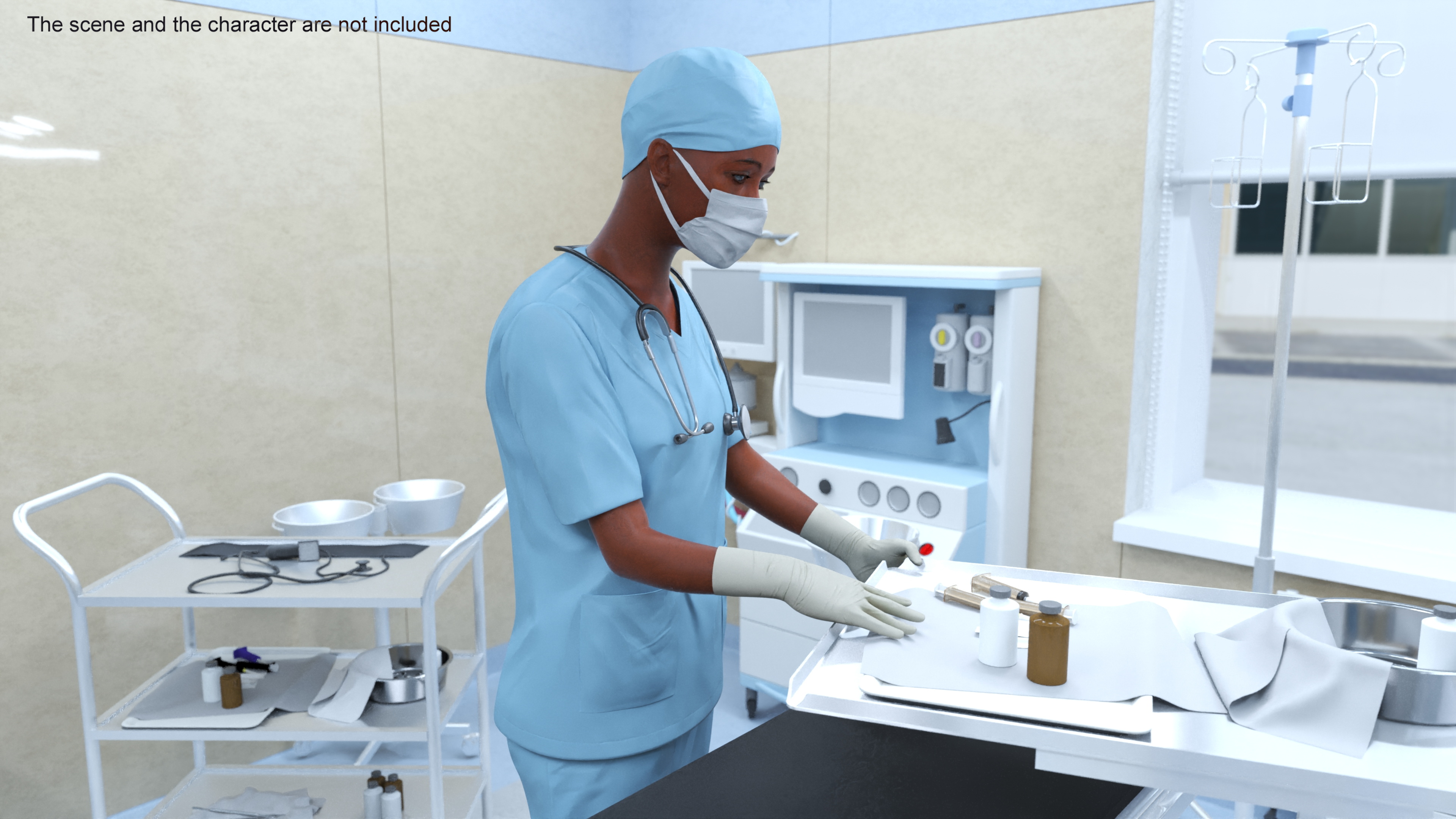 3D model Female Nurse with Scrubs and Protective Mask Rigged for Maya