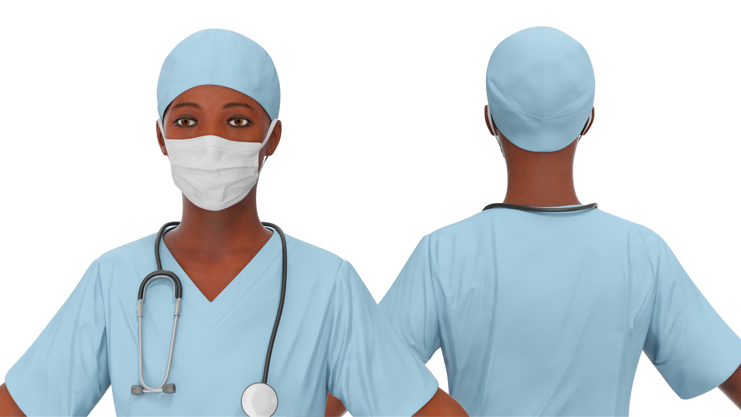 3D model Female Nurse with Scrubs and Protective Mask Rigged for Maya