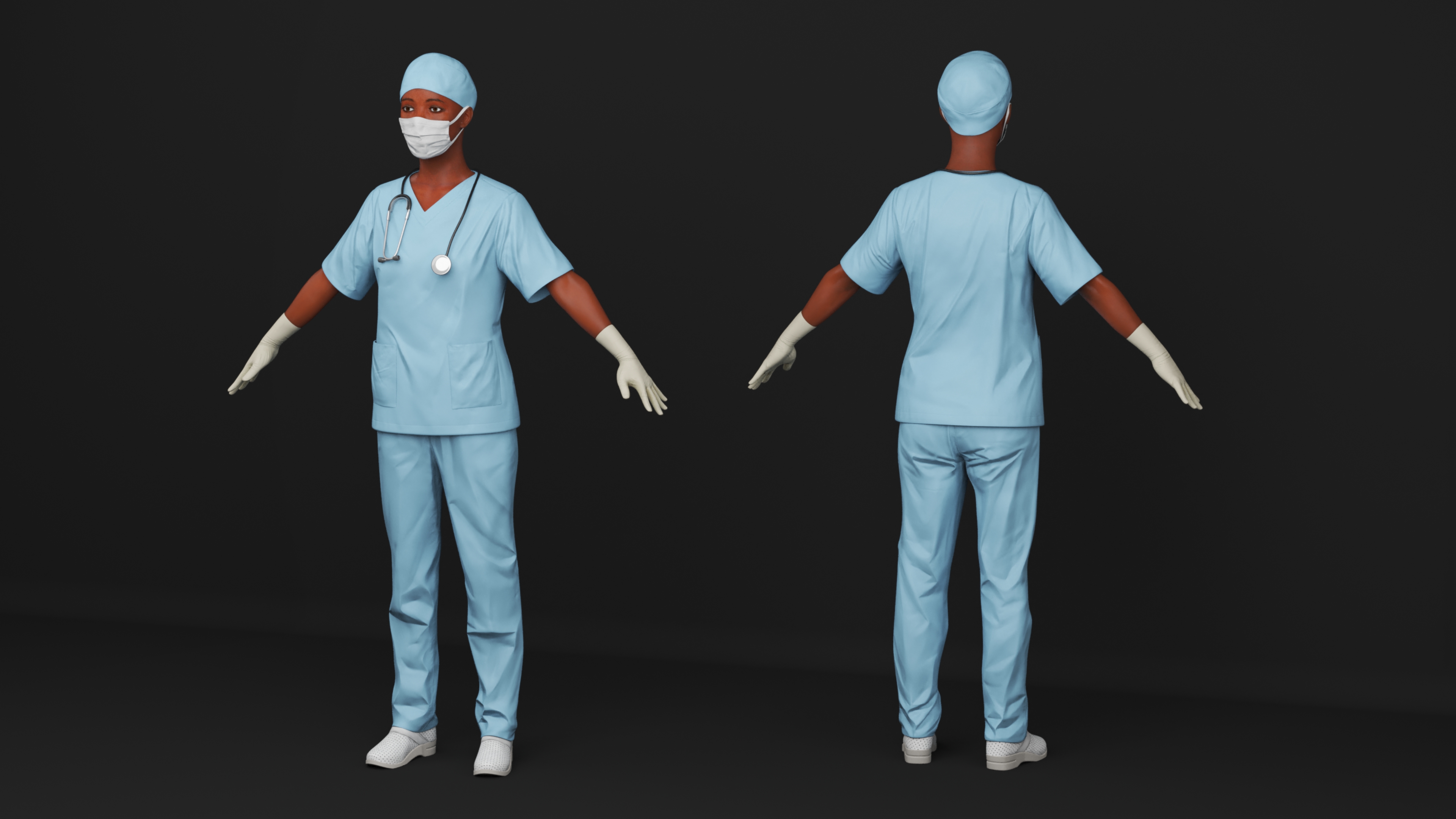 3D model Female Nurse with Scrubs and Protective Mask Rigged for Maya