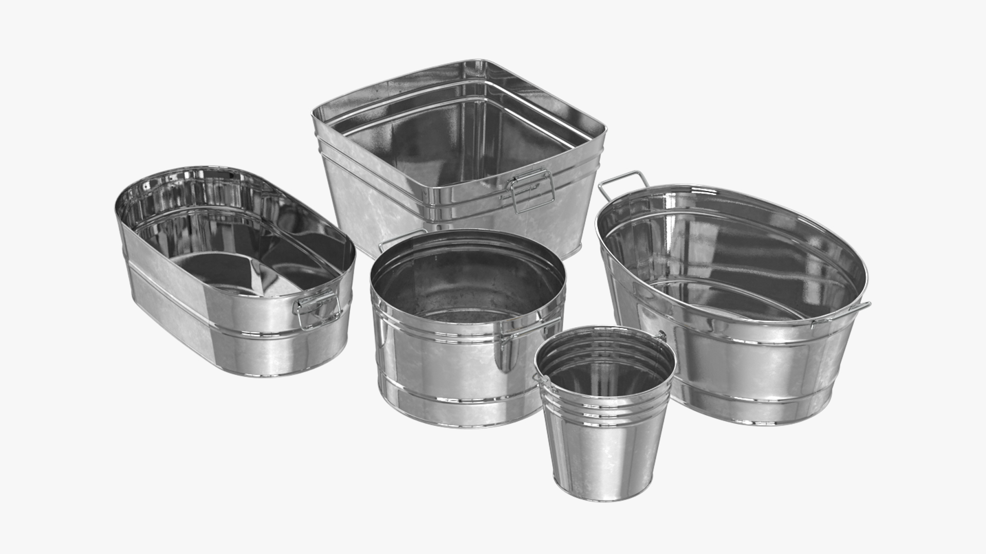3D model Galvanized Metal Container Set