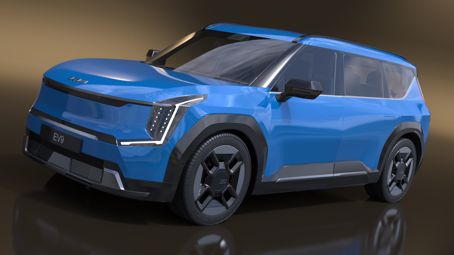 3D KIA EV9 SUV Ocean Blue Simplified model