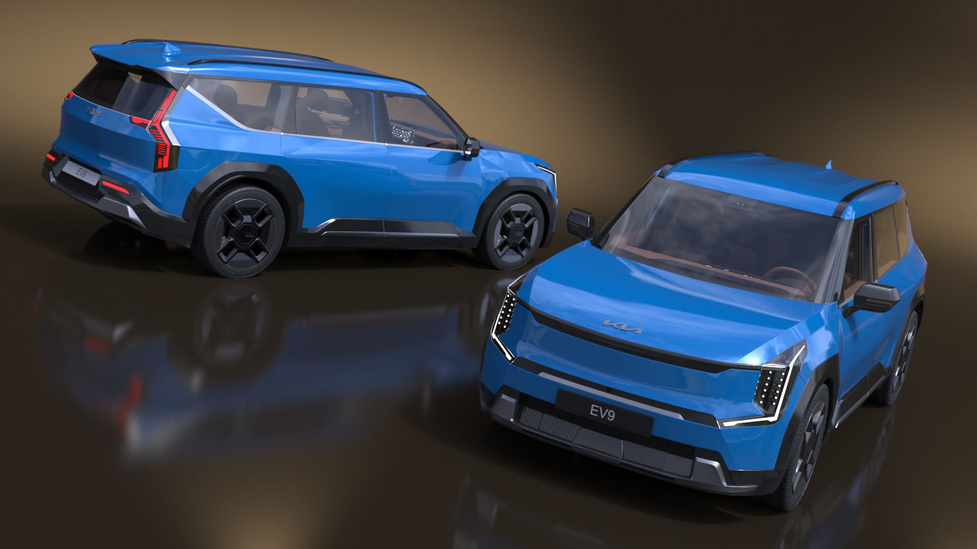 3D KIA EV9 SUV Ocean Blue Simplified model