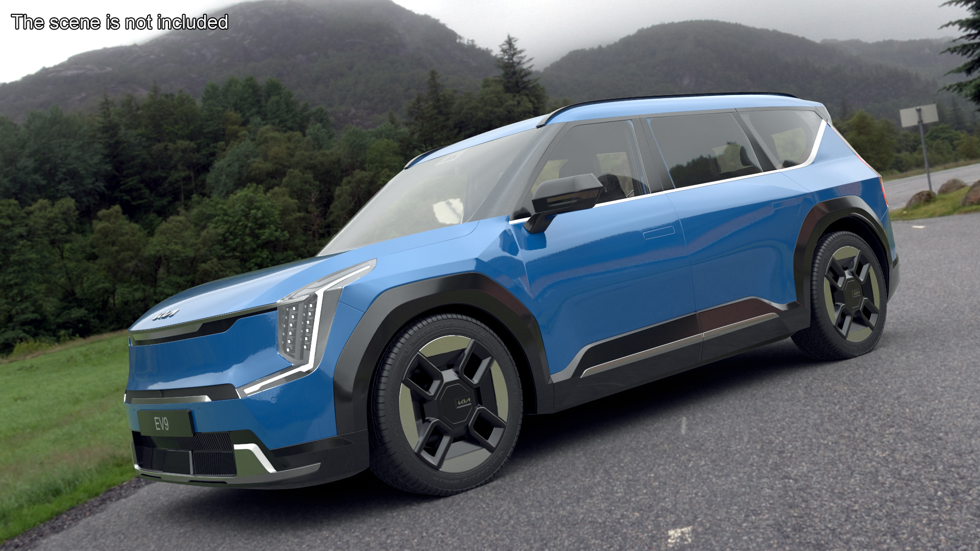 3D KIA EV9 SUV Ocean Blue Simplified model