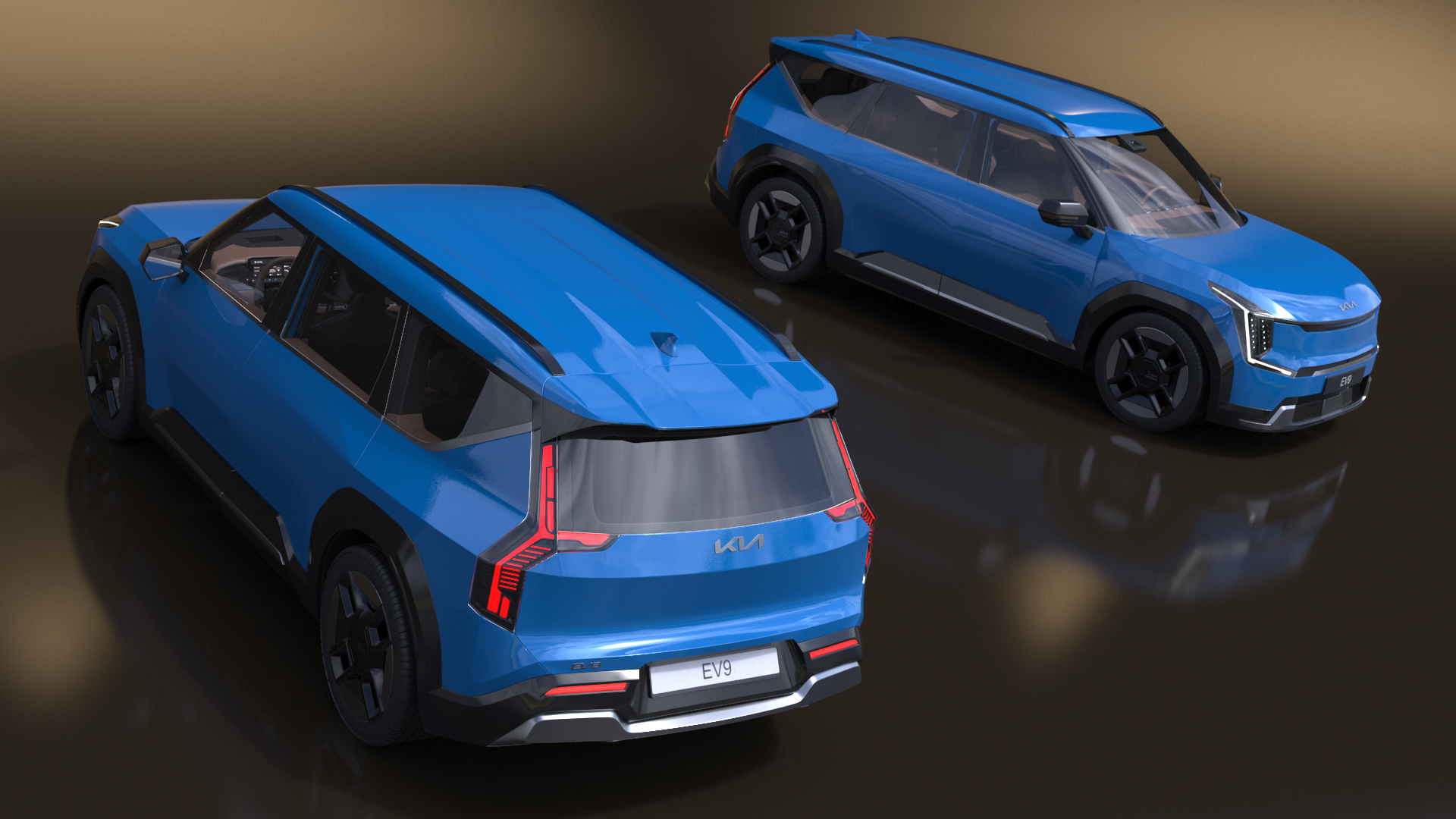 3D KIA EV9 SUV Ocean Blue Simplified model