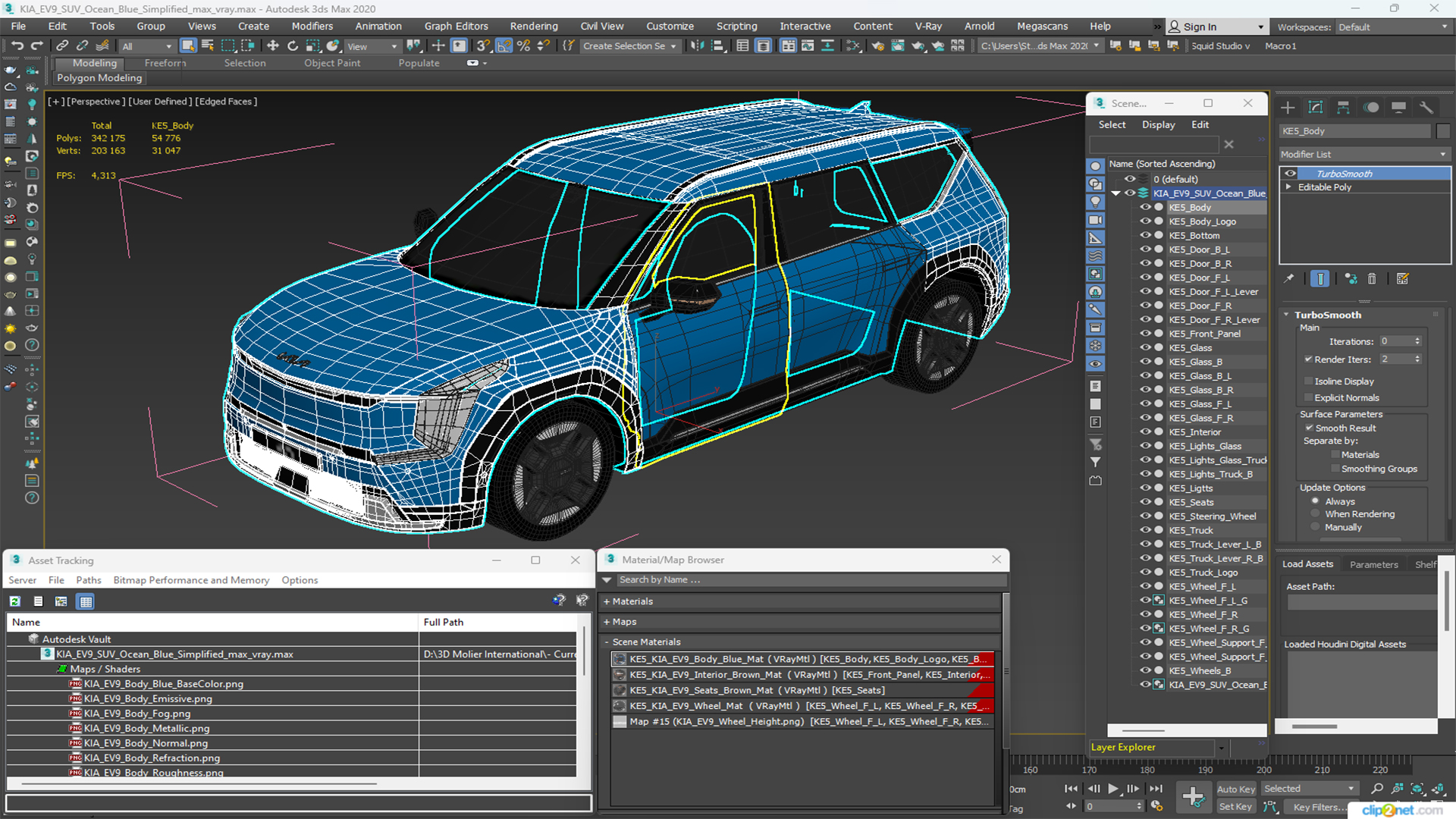 3D KIA EV9 SUV Ocean Blue Simplified model