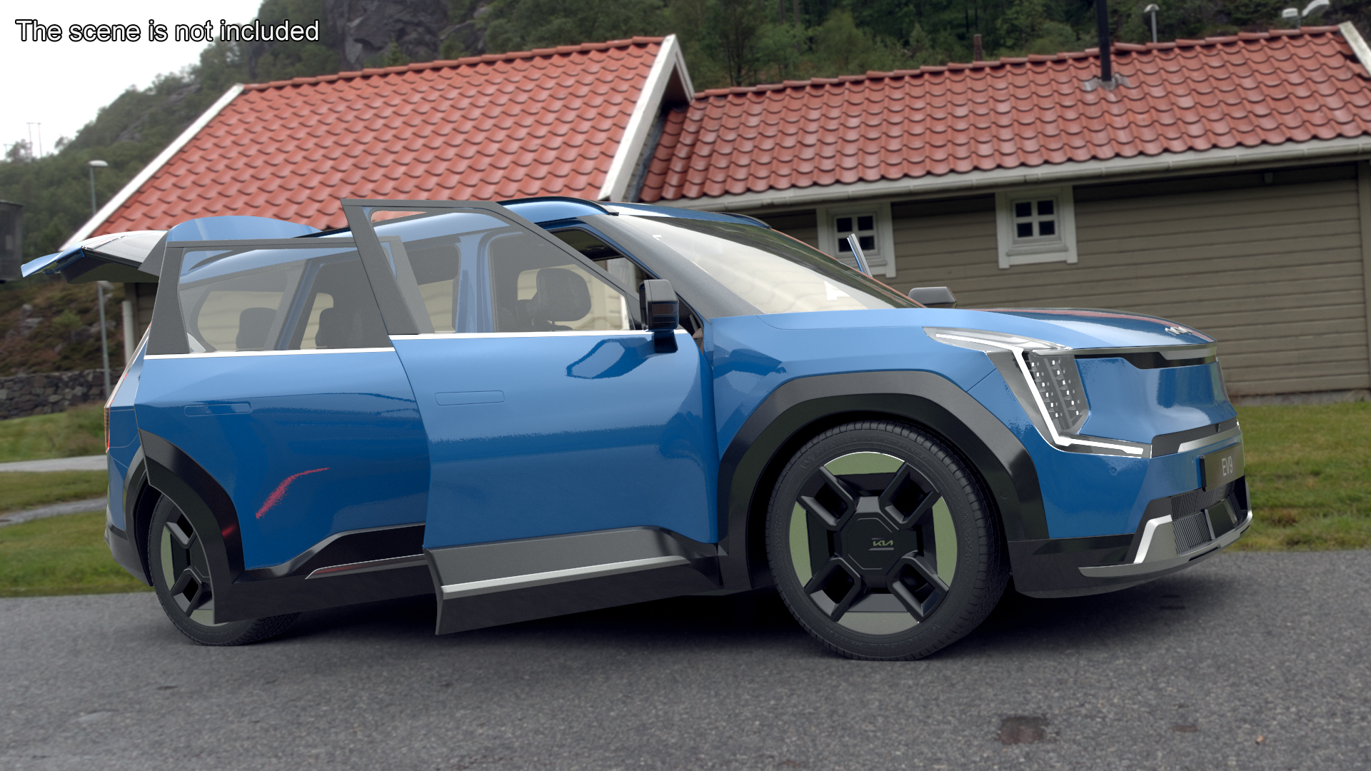 3D KIA EV9 SUV Ocean Blue Simplified model