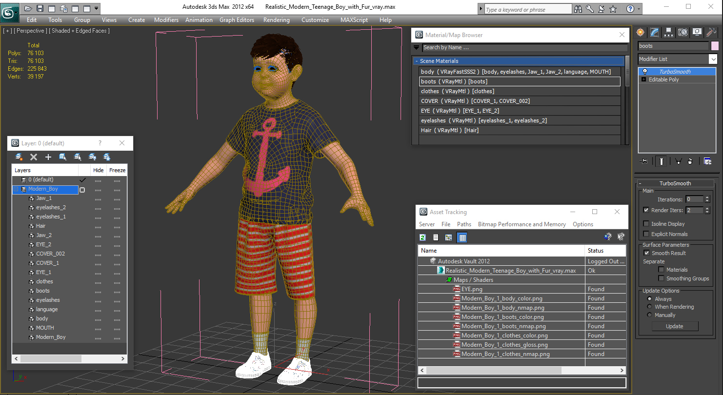 Realistic Modern Teenage Boy with Fur 3D