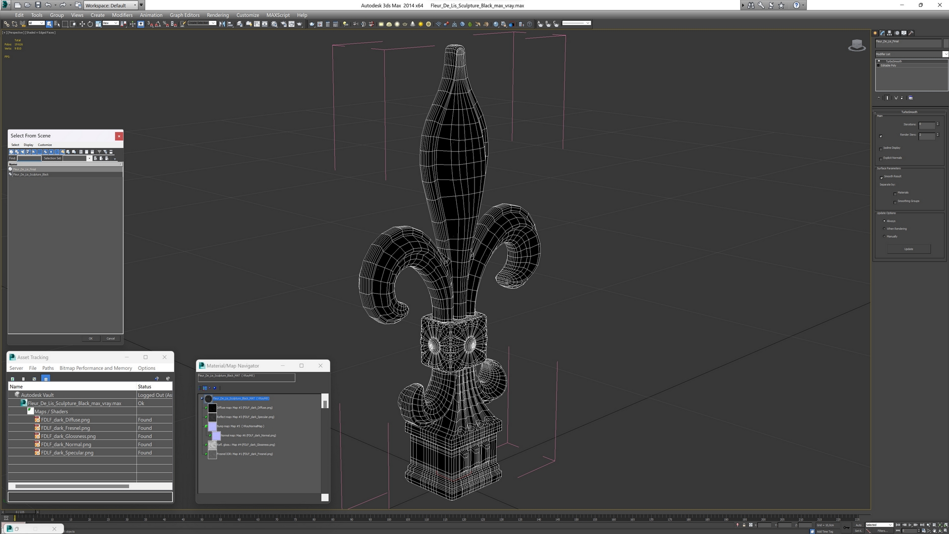 3D Fleur De Lis Sculpture Black model