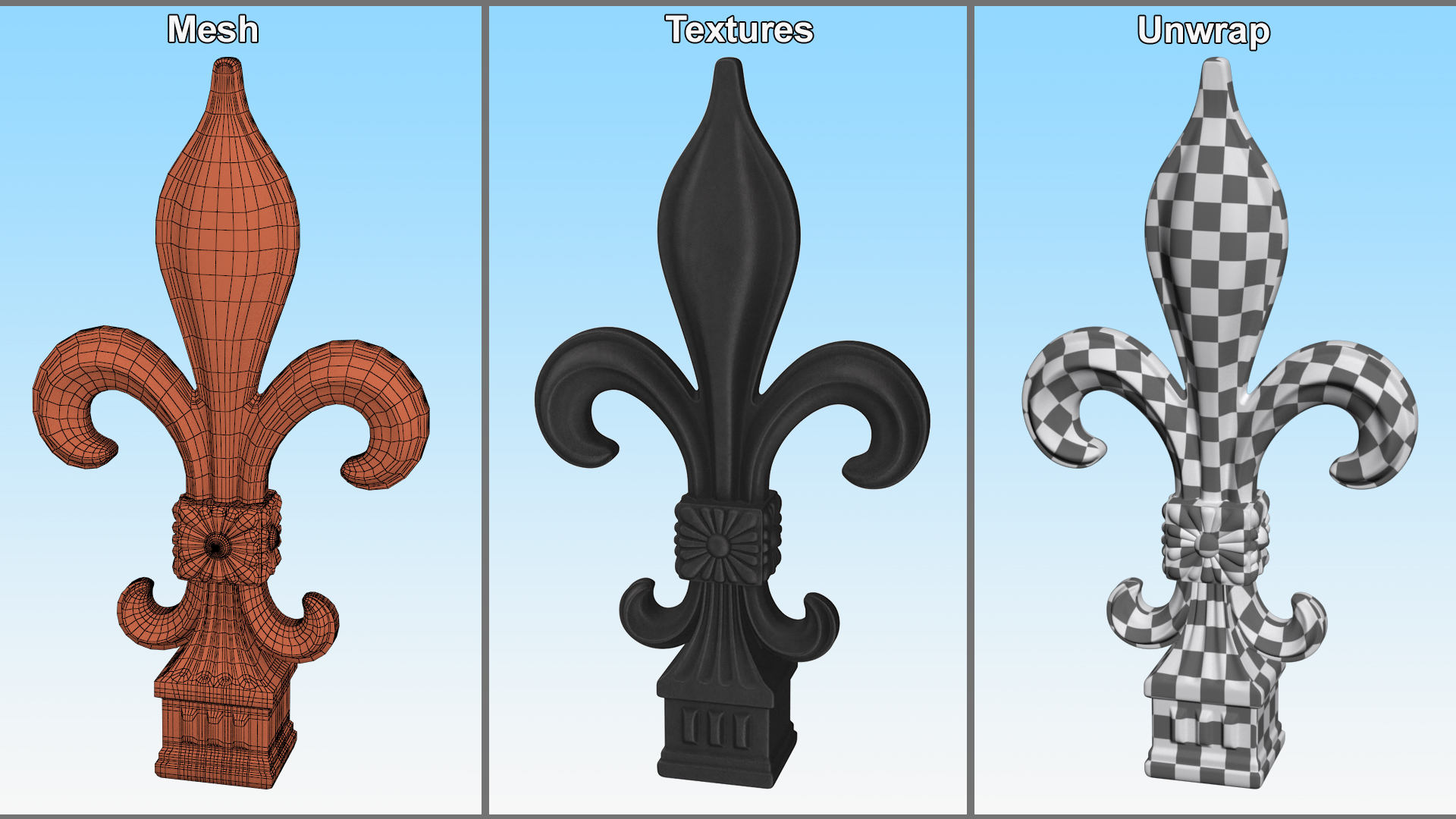 3D Fleur De Lis Sculpture Black model