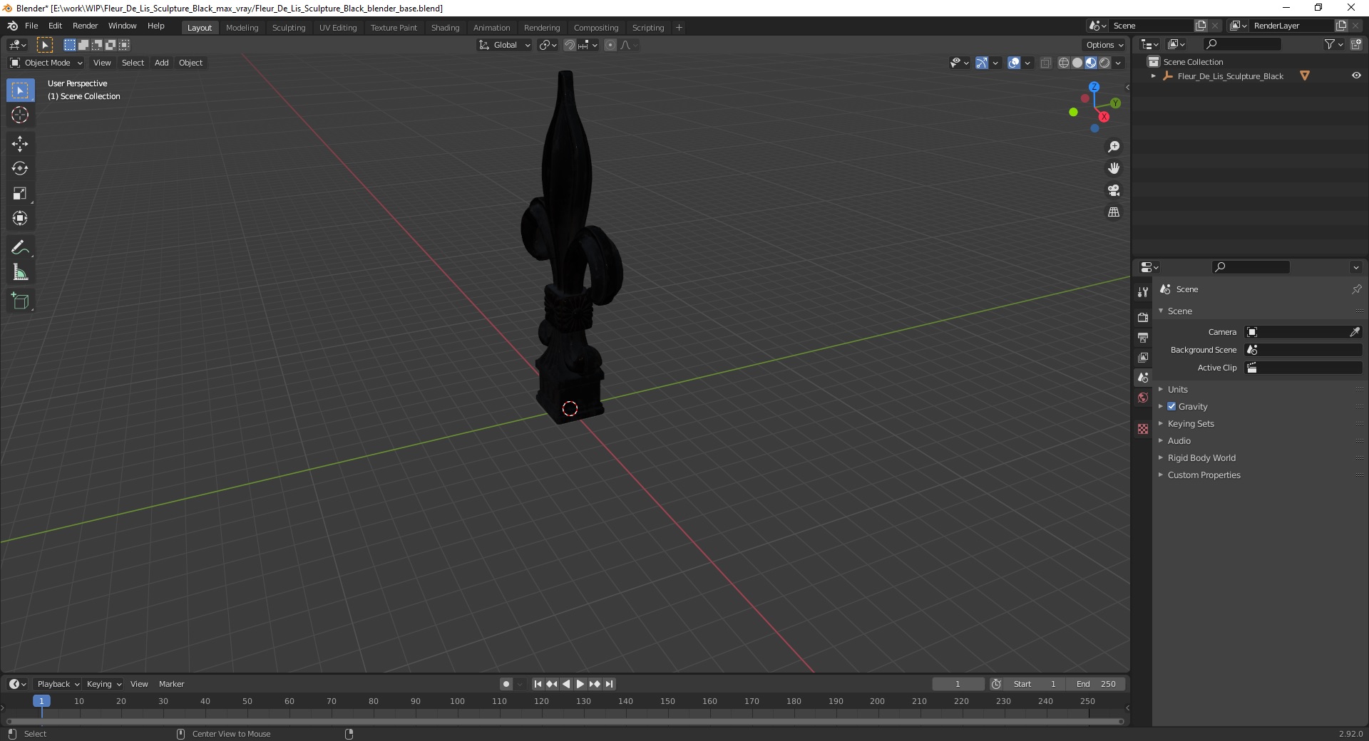 3D Fleur De Lis Sculpture Black model