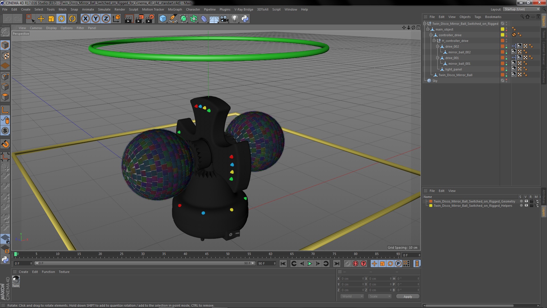 3D model Twin Disco Mirror Ball Switched on Rigged for Cinema 4D