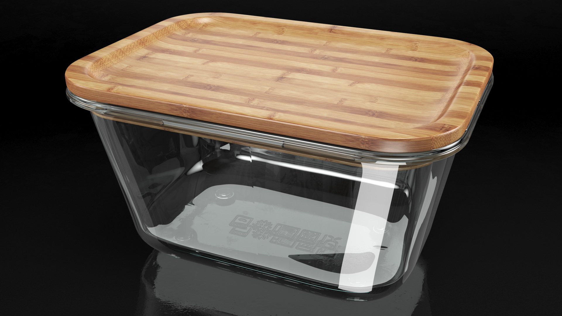3D model Rectangular Glass Food Container with Bamboo Lid 1800ml