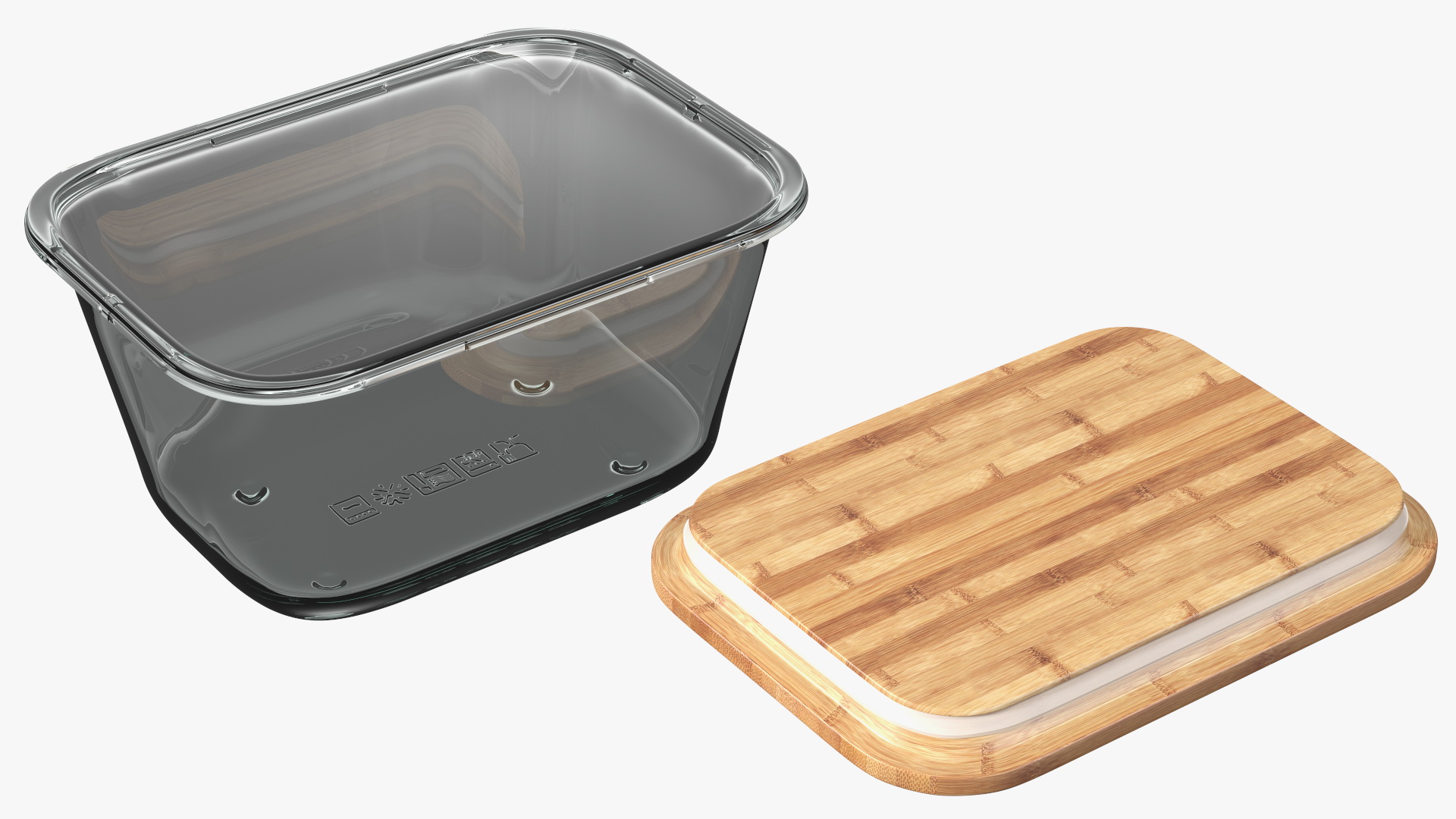 3D model Rectangular Glass Food Container with Bamboo Lid 1800ml