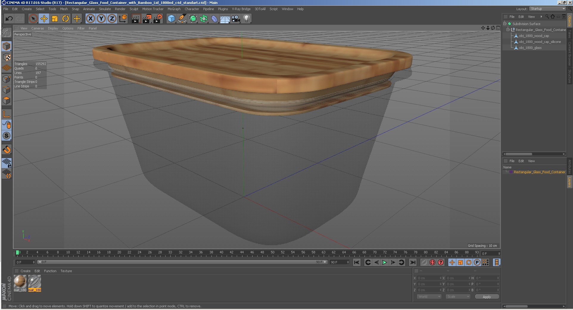 3D model Rectangular Glass Food Container with Bamboo Lid 1800ml