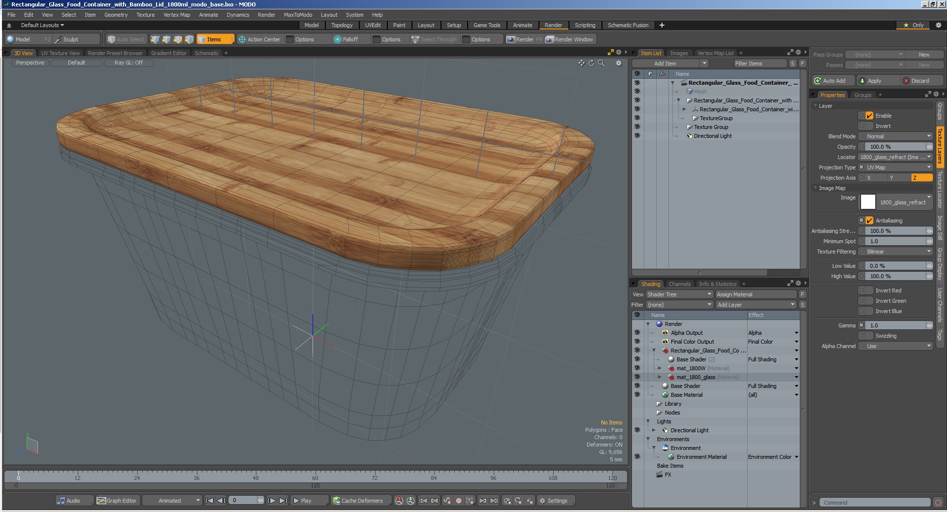 3D model Rectangular Glass Food Container with Bamboo Lid 1800ml
