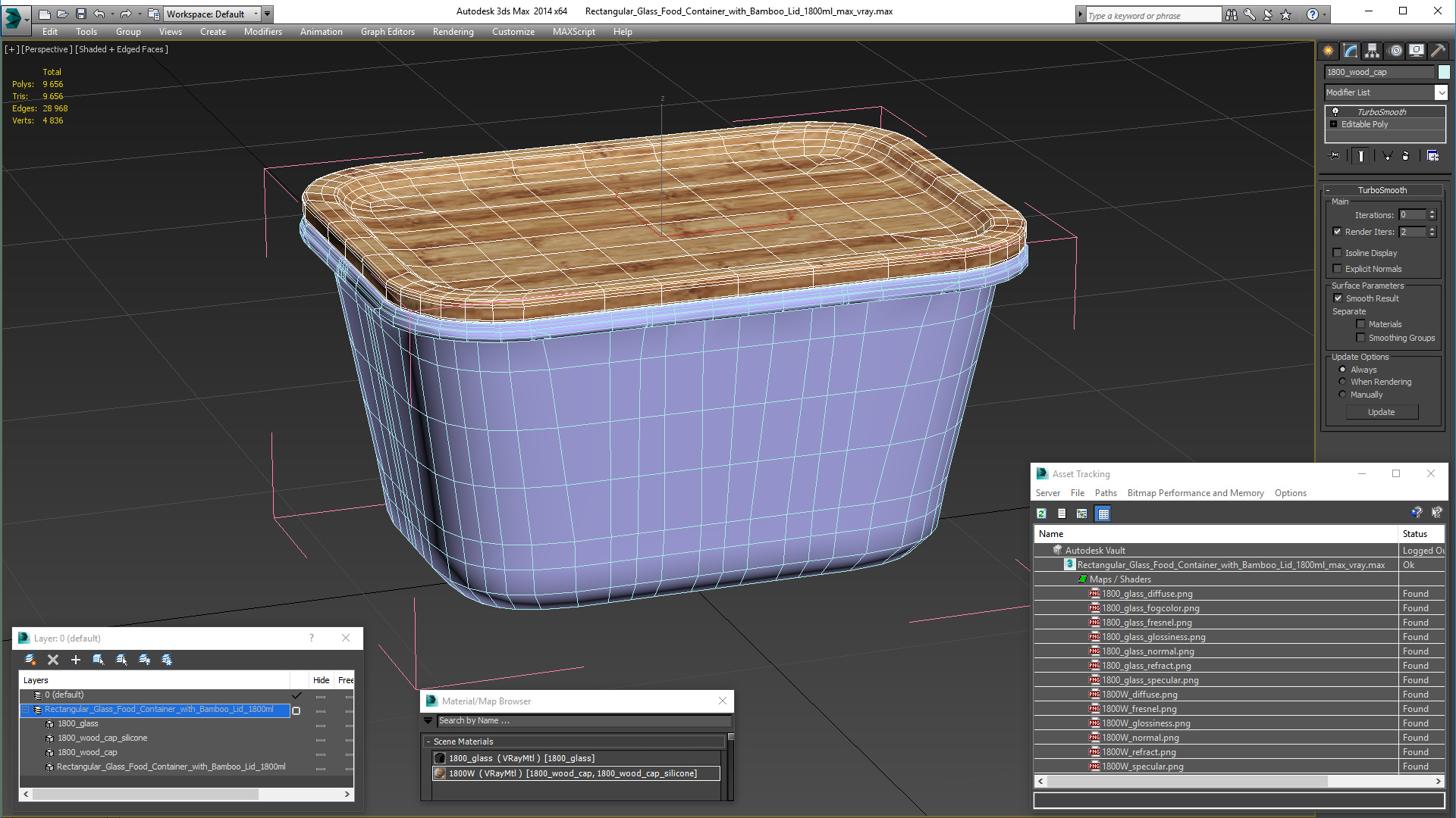 3D model Rectangular Glass Food Container with Bamboo Lid 1800ml