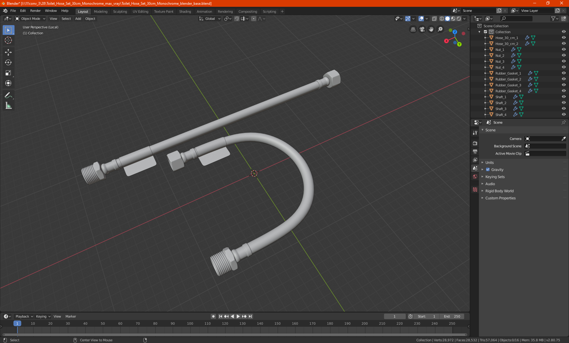 3D Toilet Hose Set 30cm Monochrome