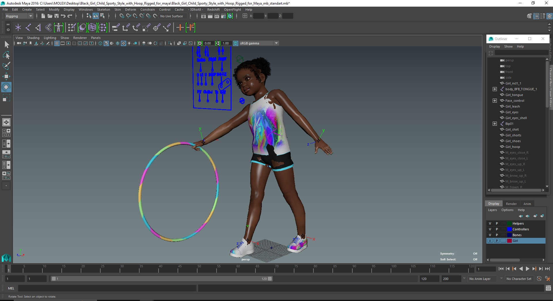3D model Black Girl Child Sporty Style with Hoop Rigged for Maya