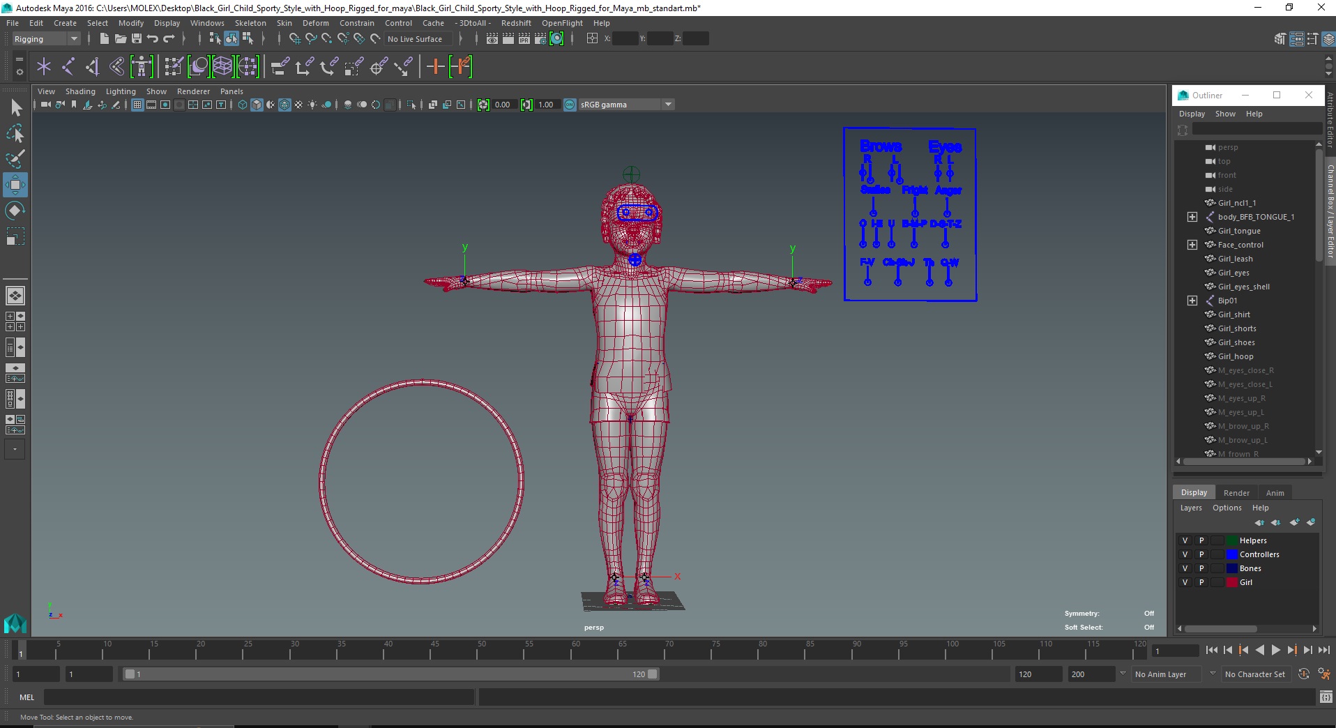 3D model Black Girl Child Sporty Style with Hoop Rigged for Maya