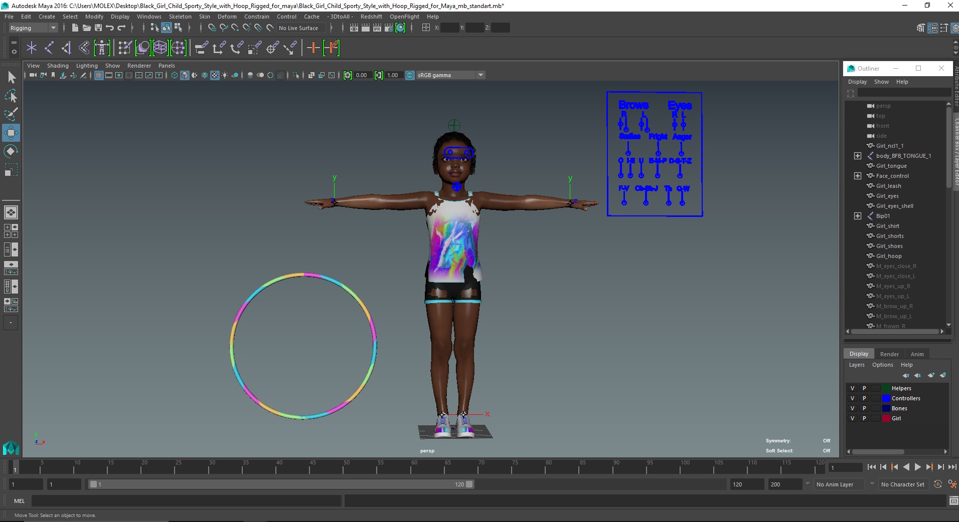 3D model Black Girl Child Sporty Style with Hoop Rigged for Maya