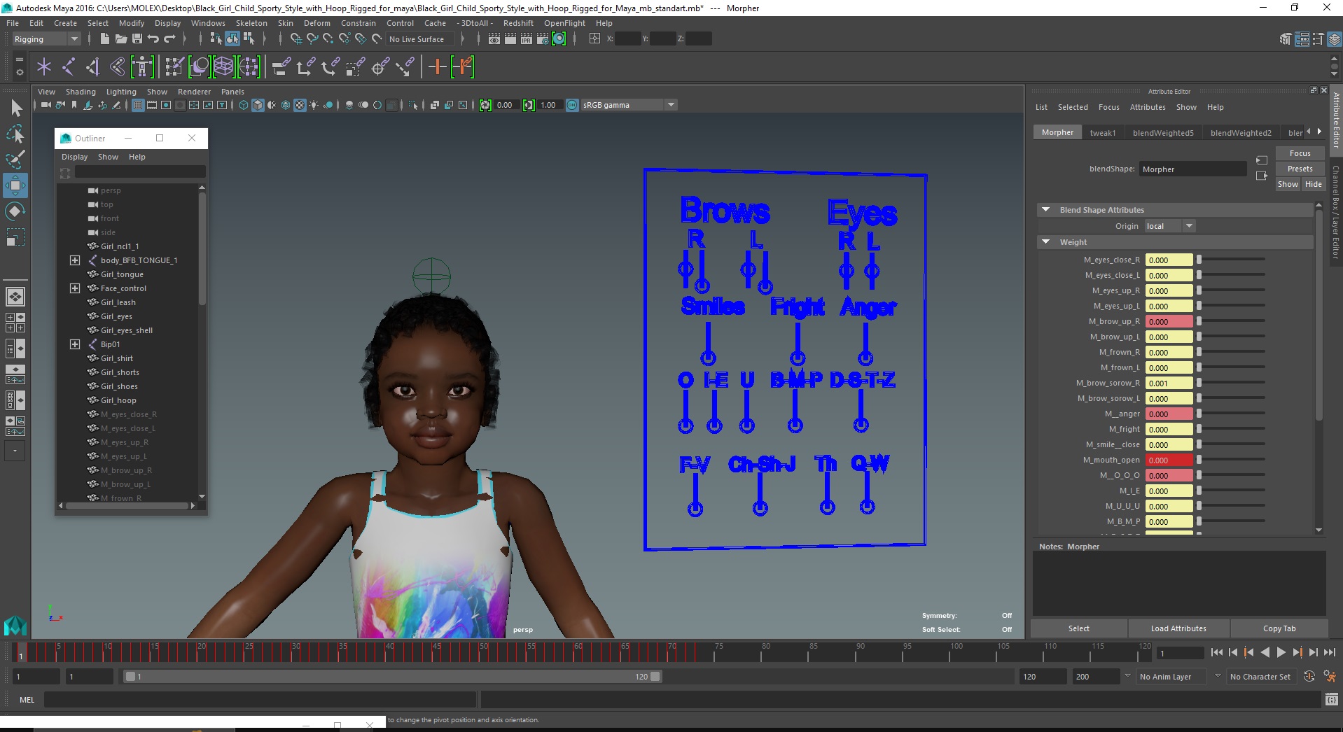 3D model Black Girl Child Sporty Style with Hoop Rigged for Maya
