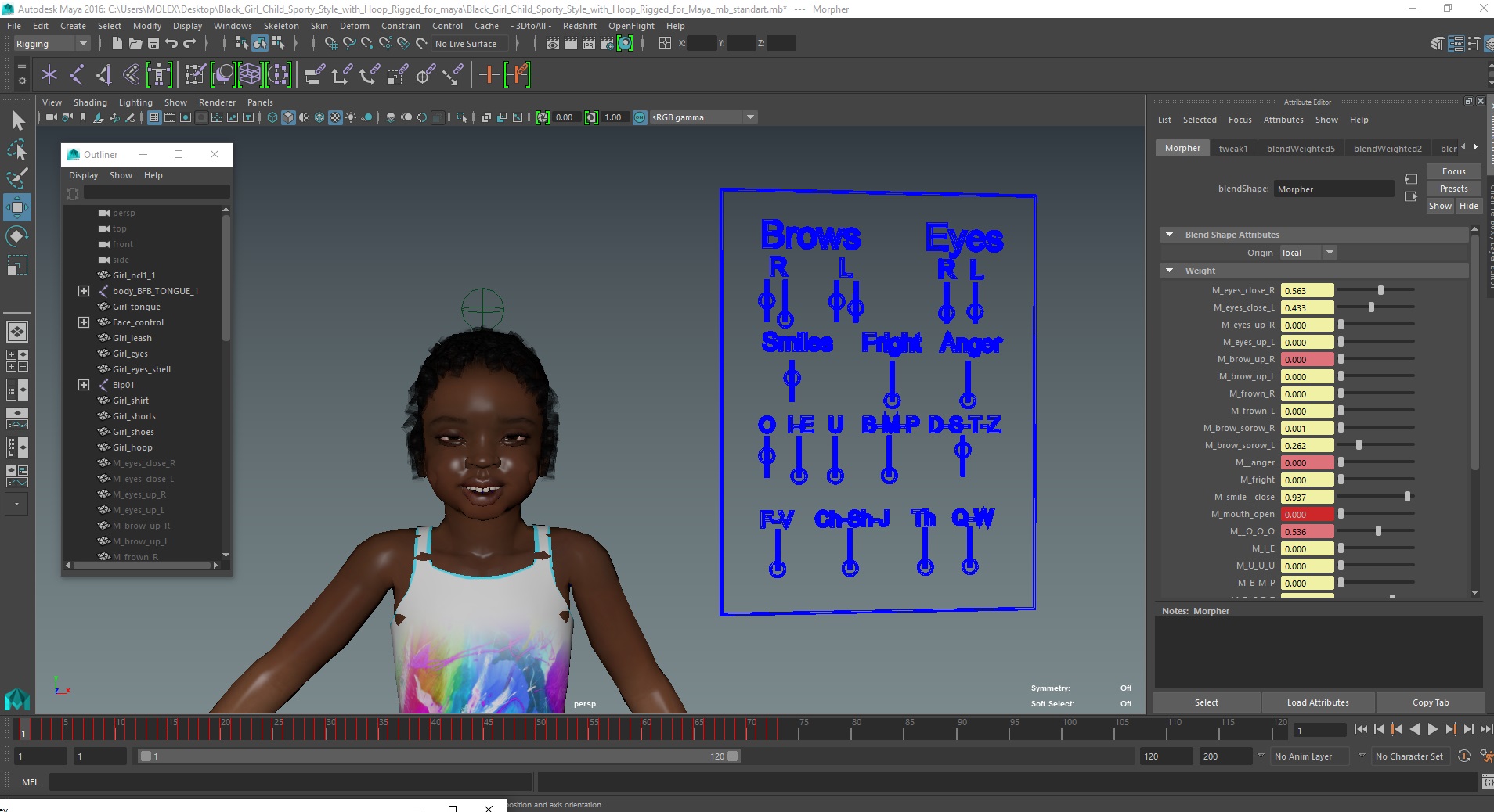 3D model Black Girl Child Sporty Style with Hoop Rigged for Maya