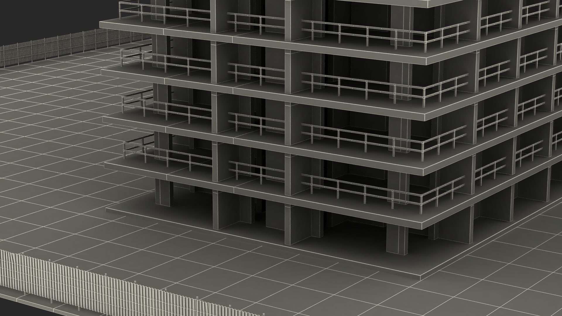 Construction Site with Unfinished High-Rise Building 3D