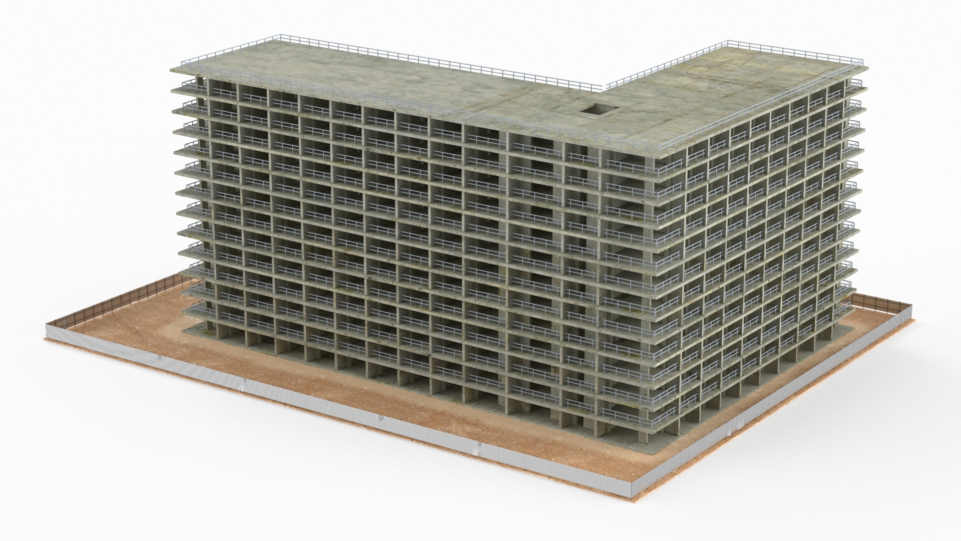 Construction Site with Unfinished High-Rise Building 3D