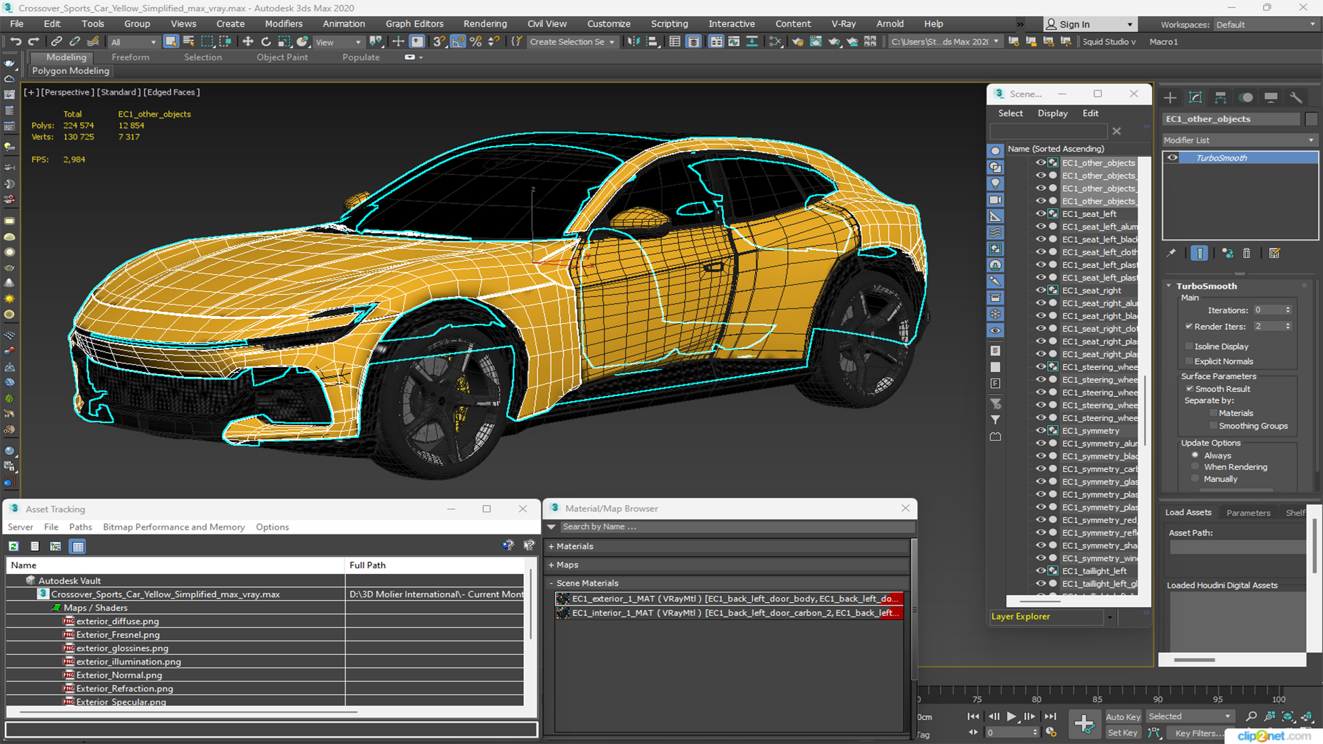 3D Crossover Sports Car Yellow Simplified model