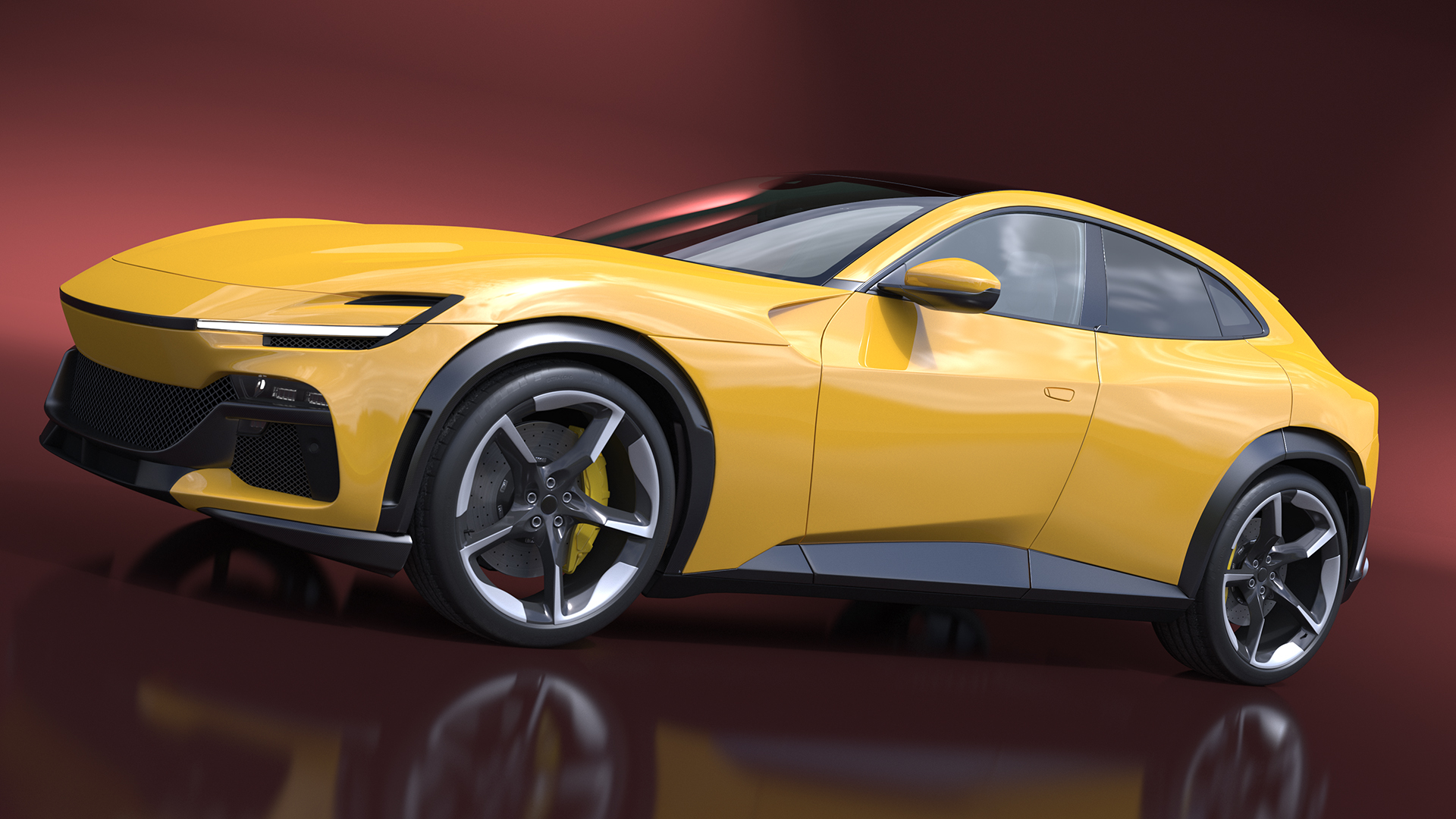 3D Crossover Sports Car Yellow Simplified model