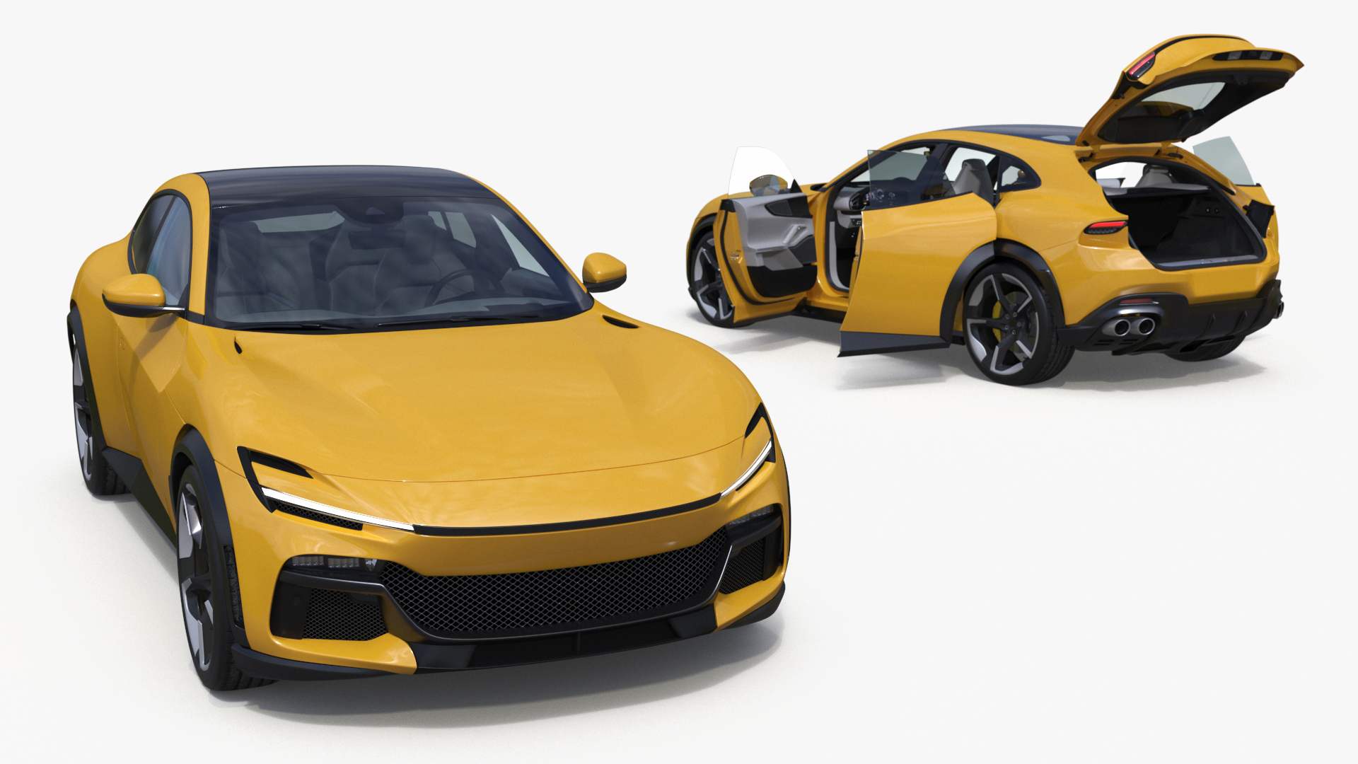 3D Crossover Sports Car Yellow Simplified model