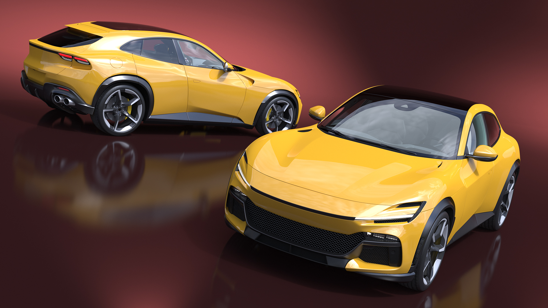 3D Crossover Sports Car Yellow Simplified model