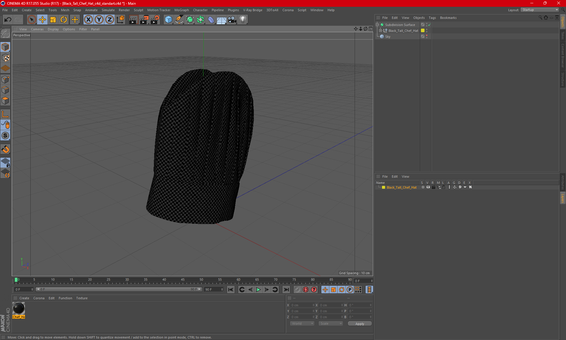 Black Tall Chef Hat 3D model