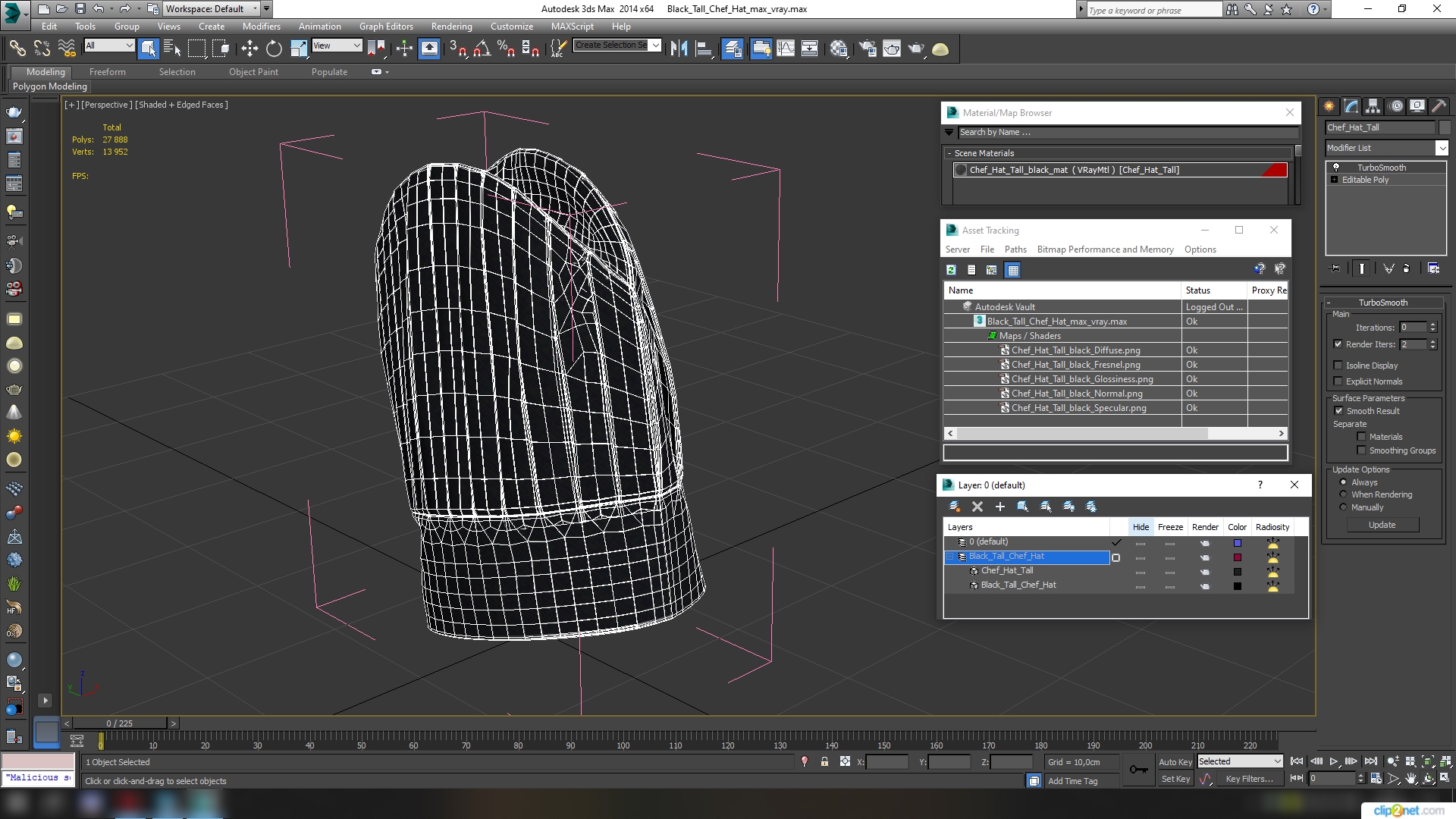 Black Tall Chef Hat 3D model